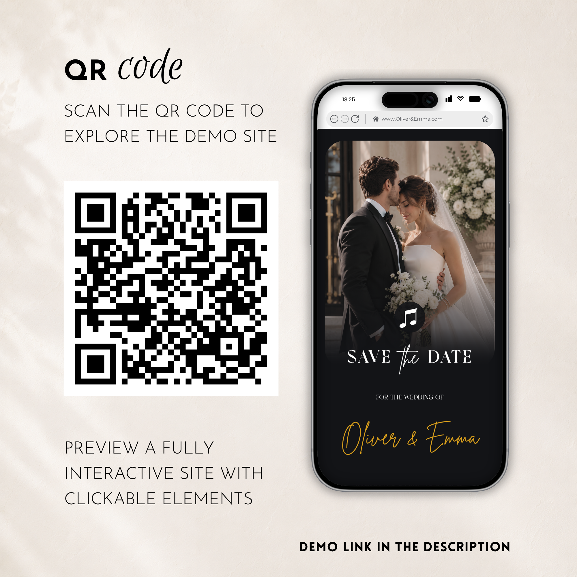 Black & White Classic Save the Date Wedding Invitation Website Template