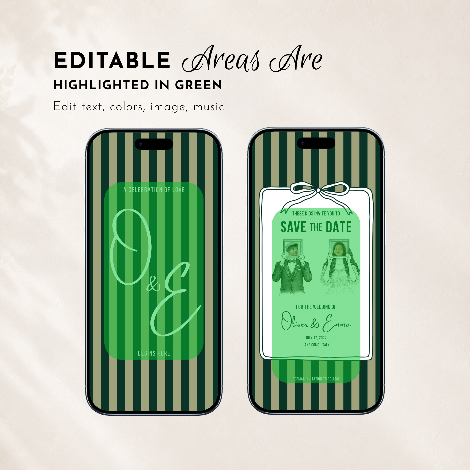 Emerald Green Kids Save the Date Video Template | Editable Canva Wedding Invitation