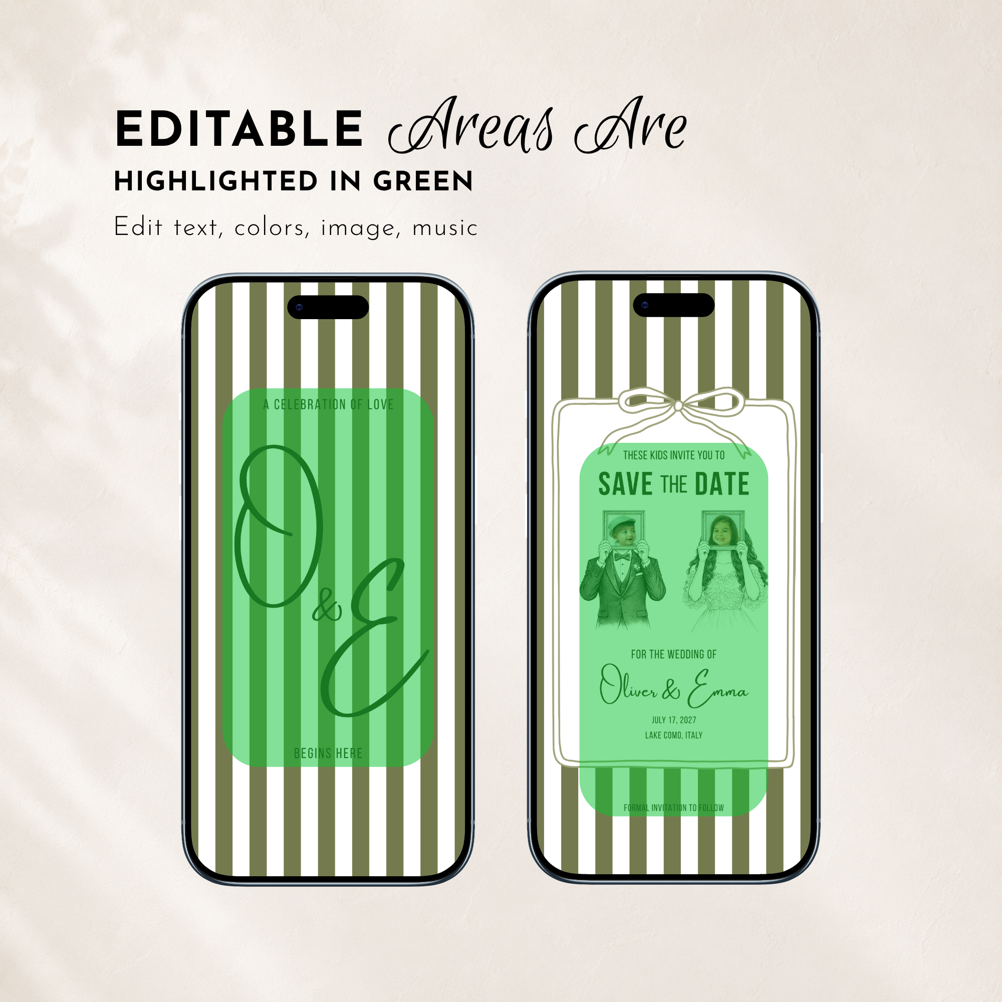 Sage Green Kids Save the Date Video Template | Editable Canva Wedding Invitation