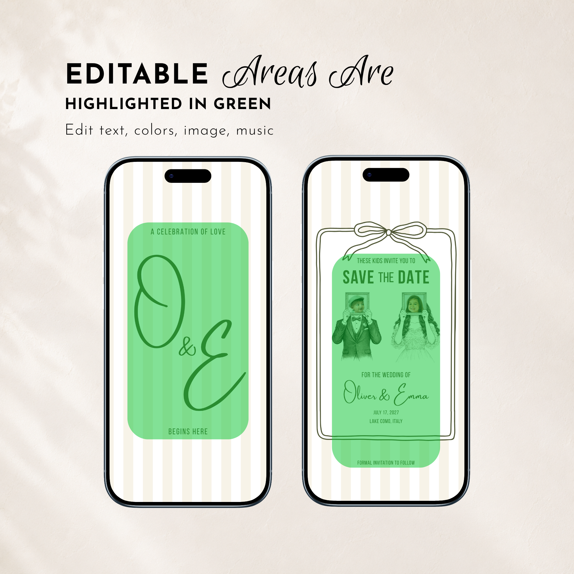 Ivory & Olive Kids Save the Date Video Template | Editable Canva Wedding Invitation