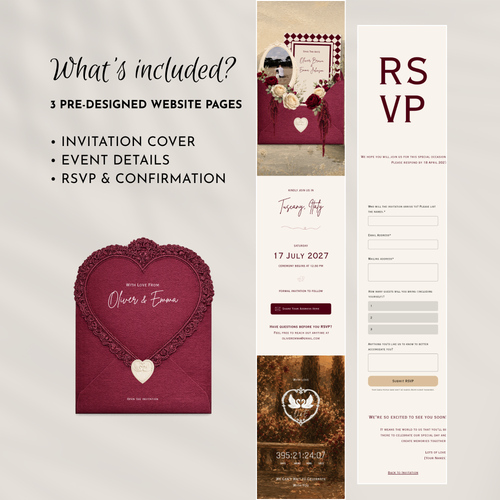 Burgundy Old Money Save the Date Website with RSVP