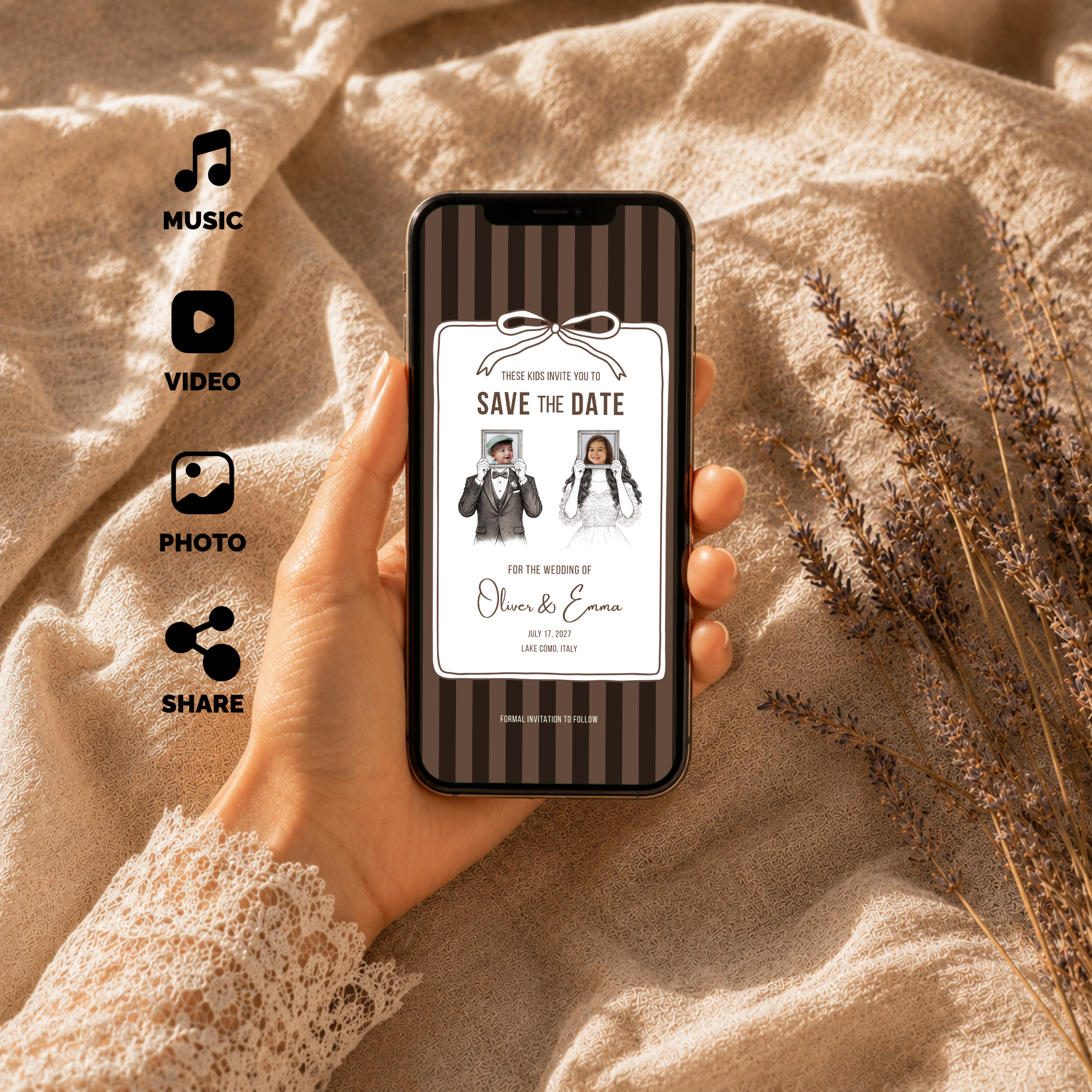 Espresso Brown Kids Save the Date Video Template | Editable Canva Wedding Invitation