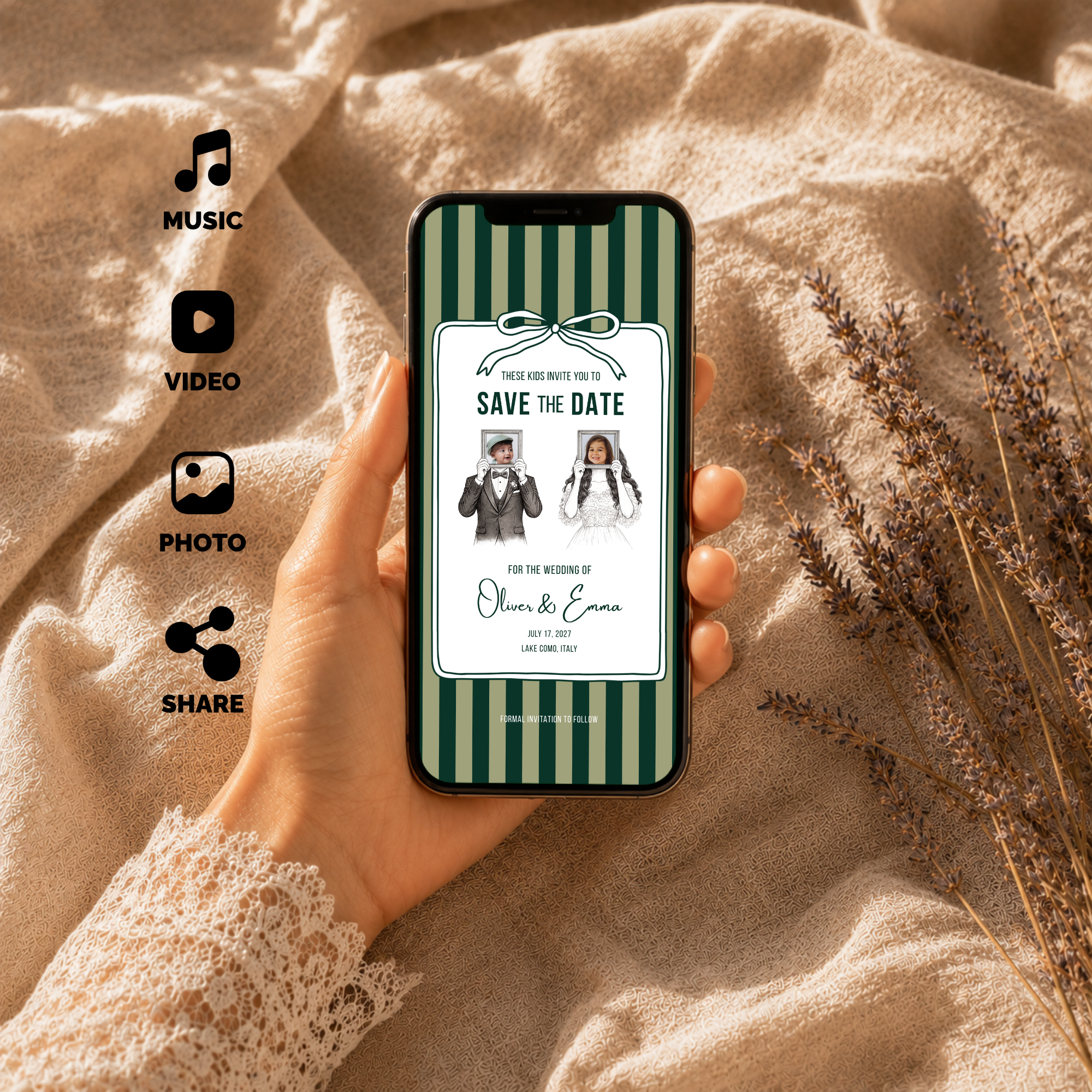 Emerald Green Kids Save the Date Video Template | Editable Canva Wedding Invitation