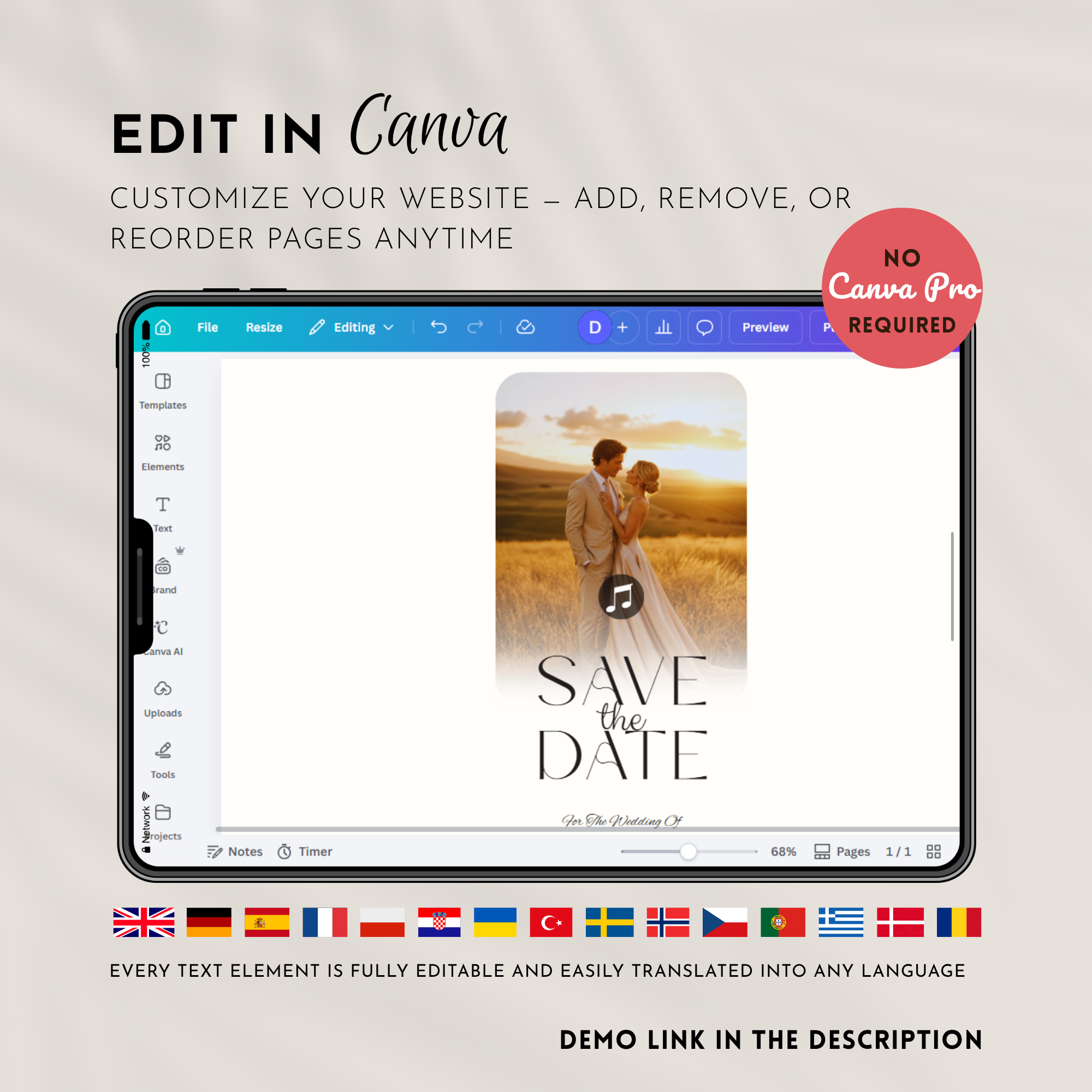 Pink & Champagne Save The Date Website Template | Canva Template