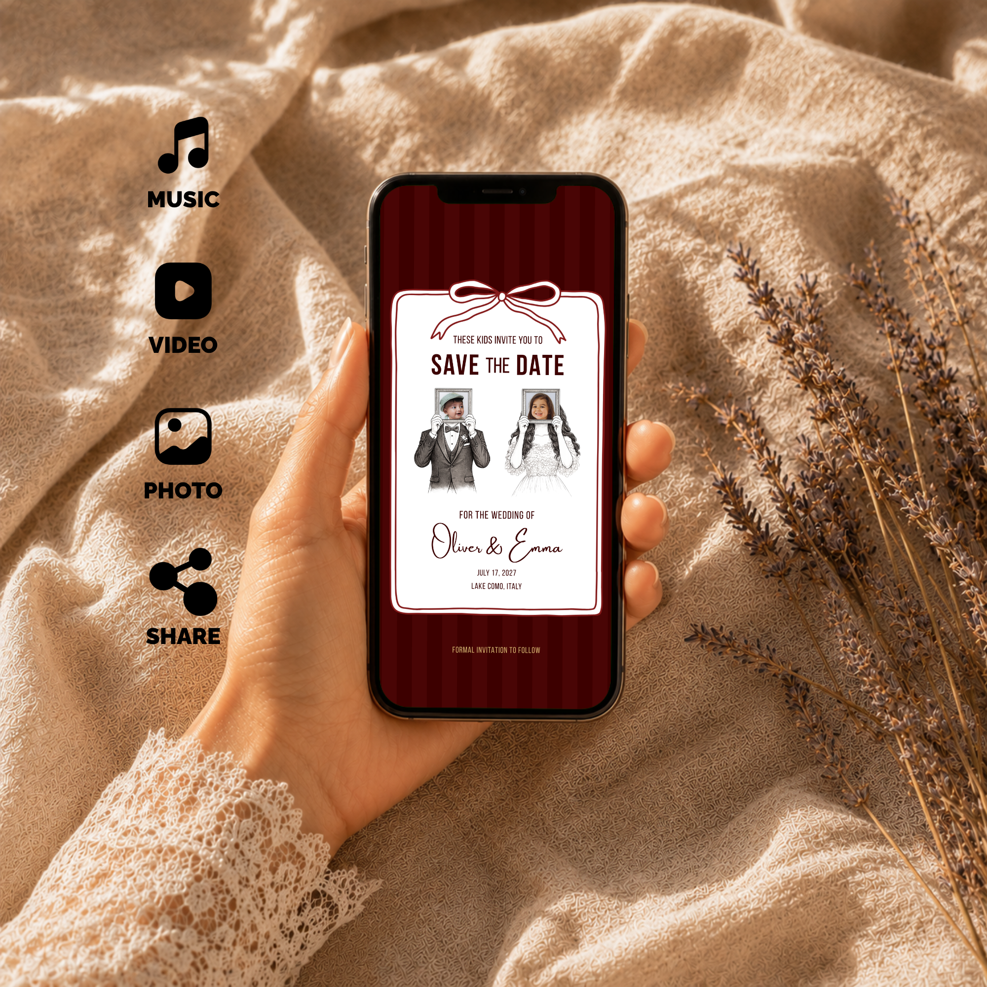 Cabernet Kids Save the Date Video Template | Editable Canva Wedding Invitation