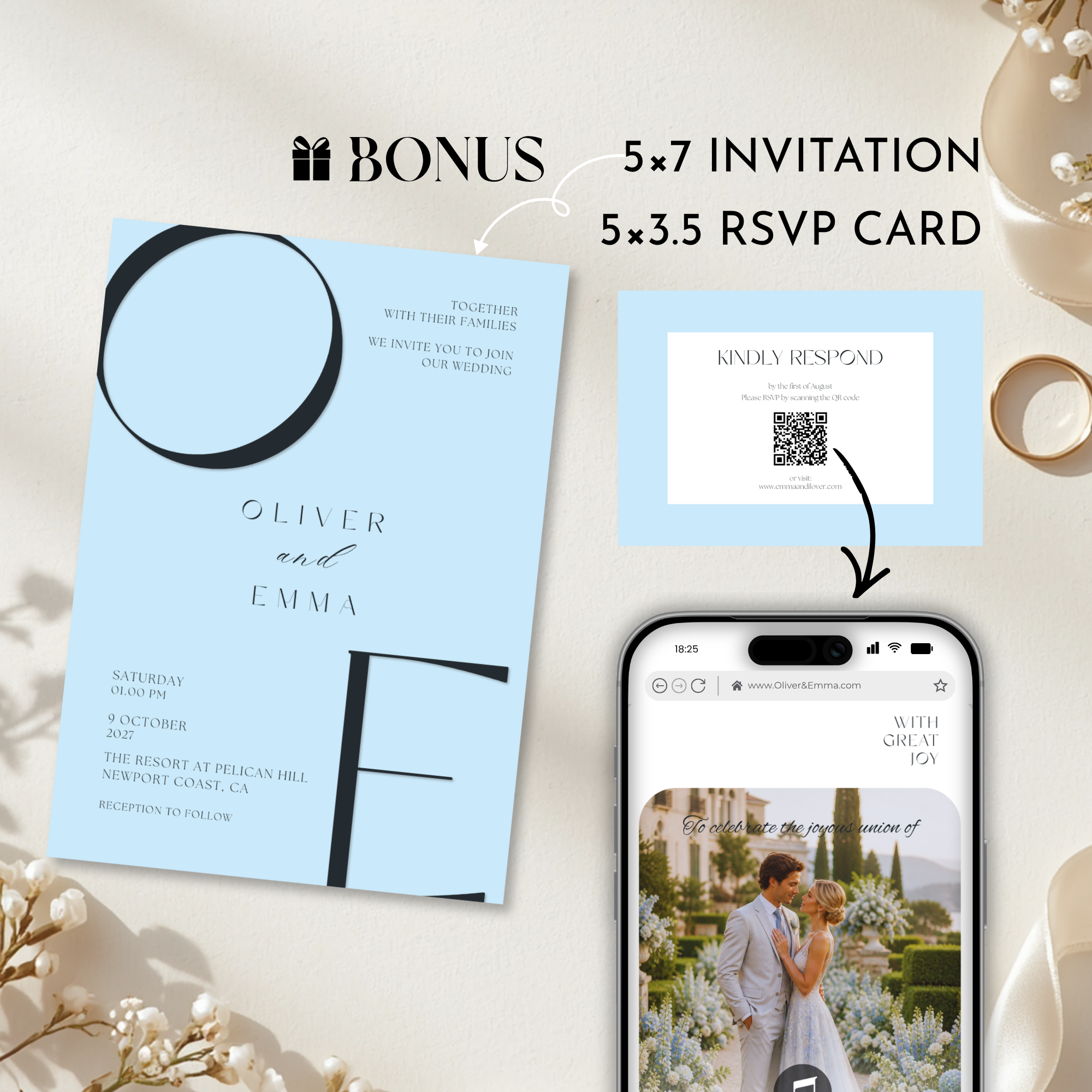 Pale Blue Wedding Website Template with RSVP | Canva Template