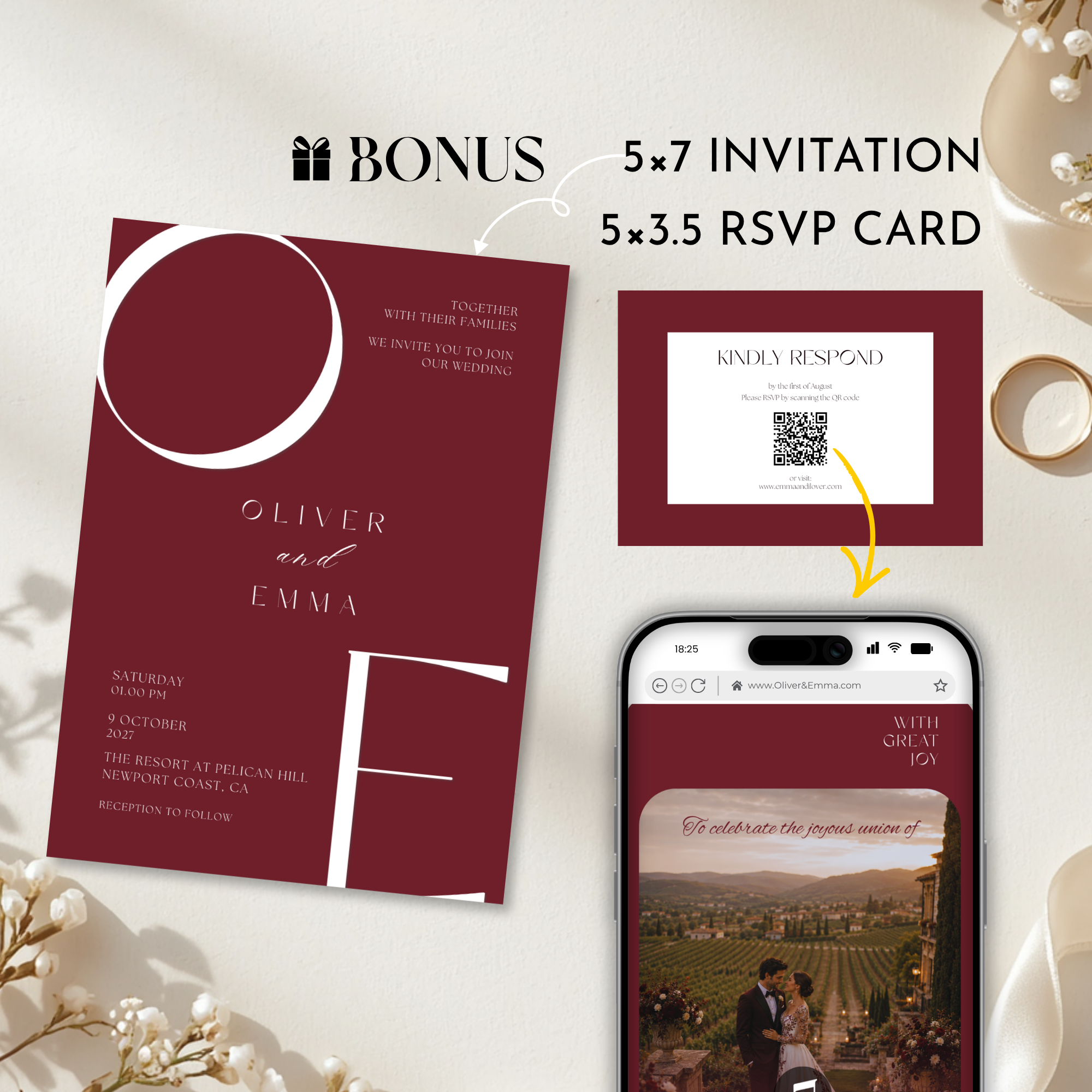 Old Money Deep Cherry Wedding Website Template with RSVP | Canva Template
