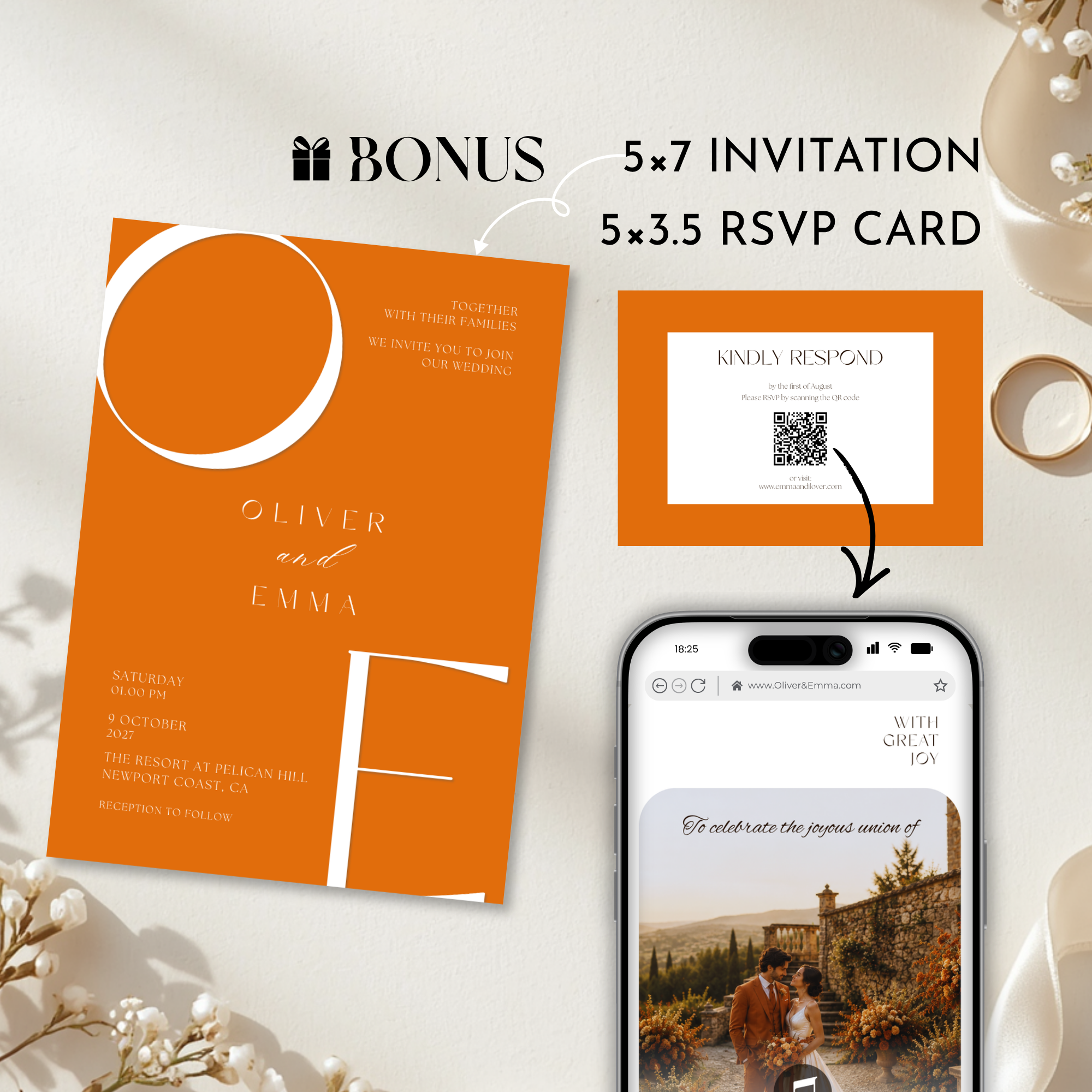Bold Orange Wedding Website Template with RSVP | Canva Template