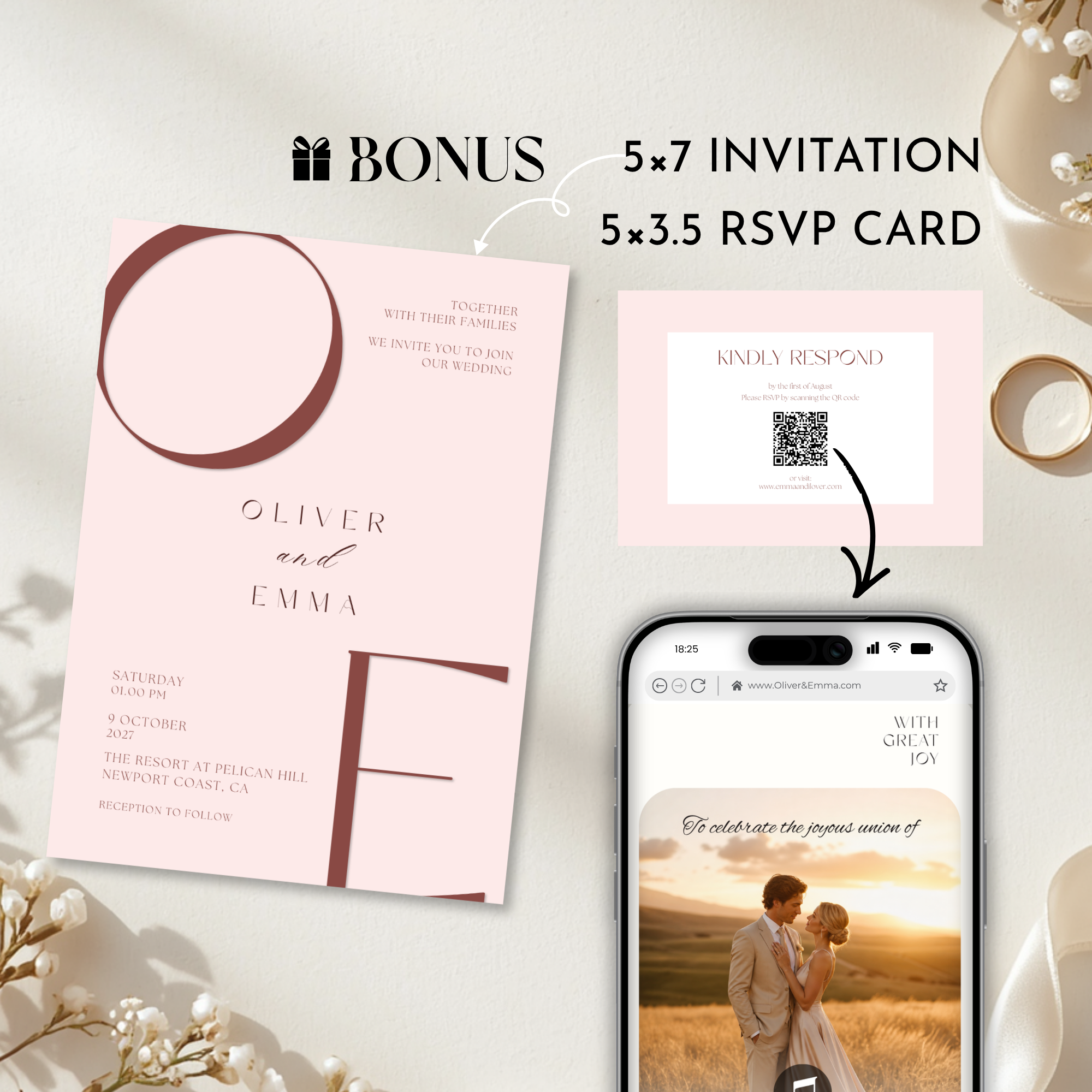 Pink & Champagne Wedding Website Template with RSVP | Canva Template