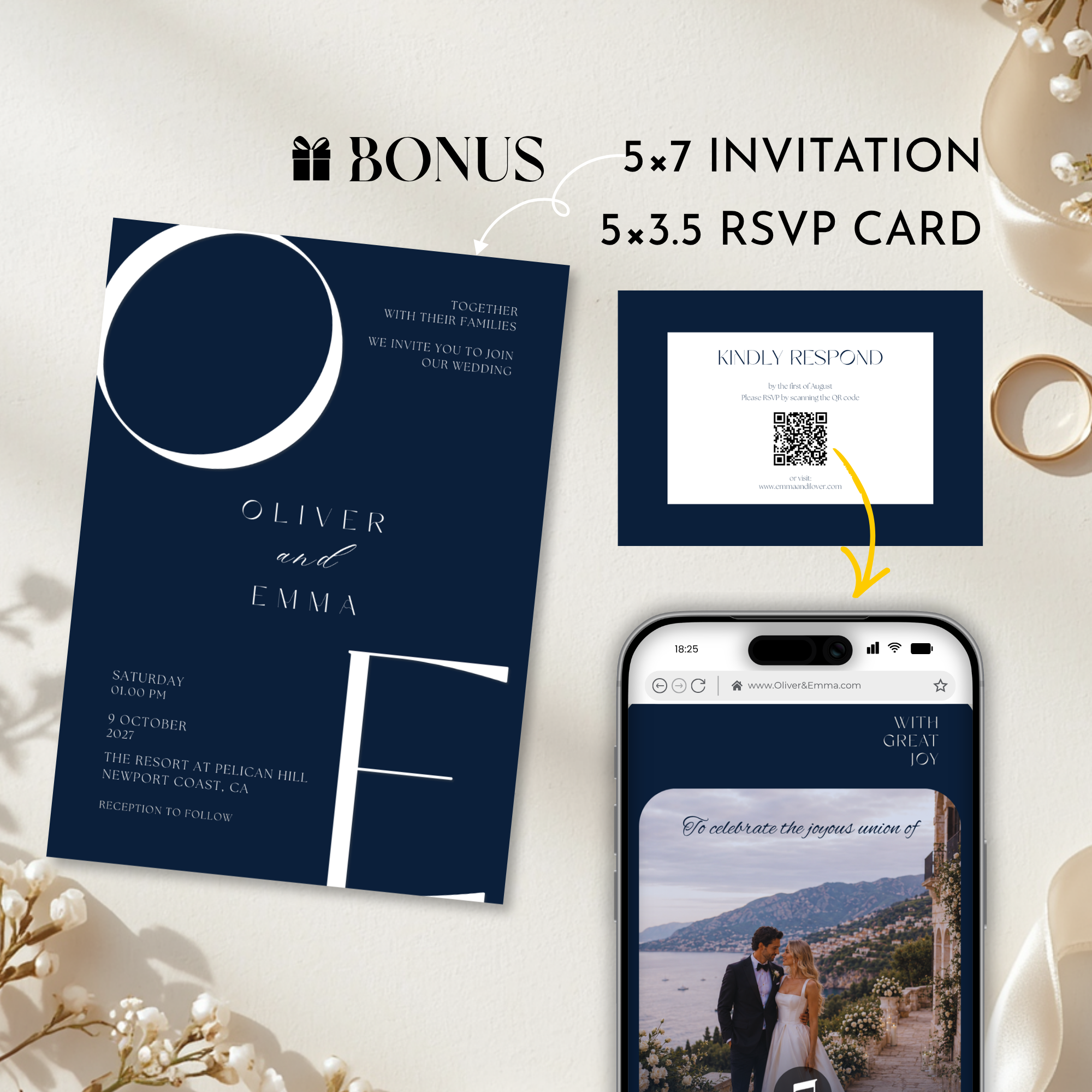 Old Money Navy Wedding Website Template with RSVP | Canva Template