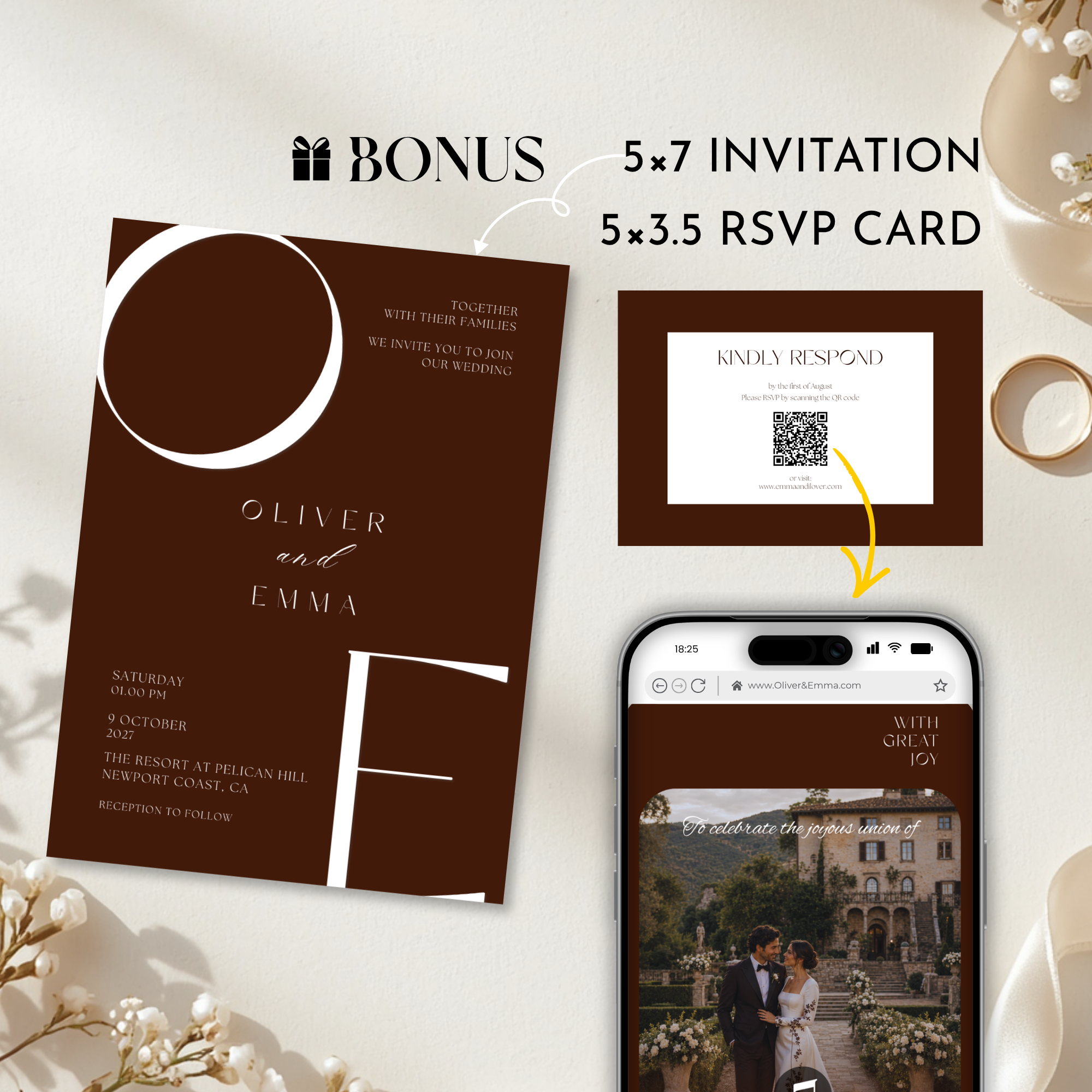 Old Money Chocolate Brown Wedding Website Template with RSVP | Canva Template