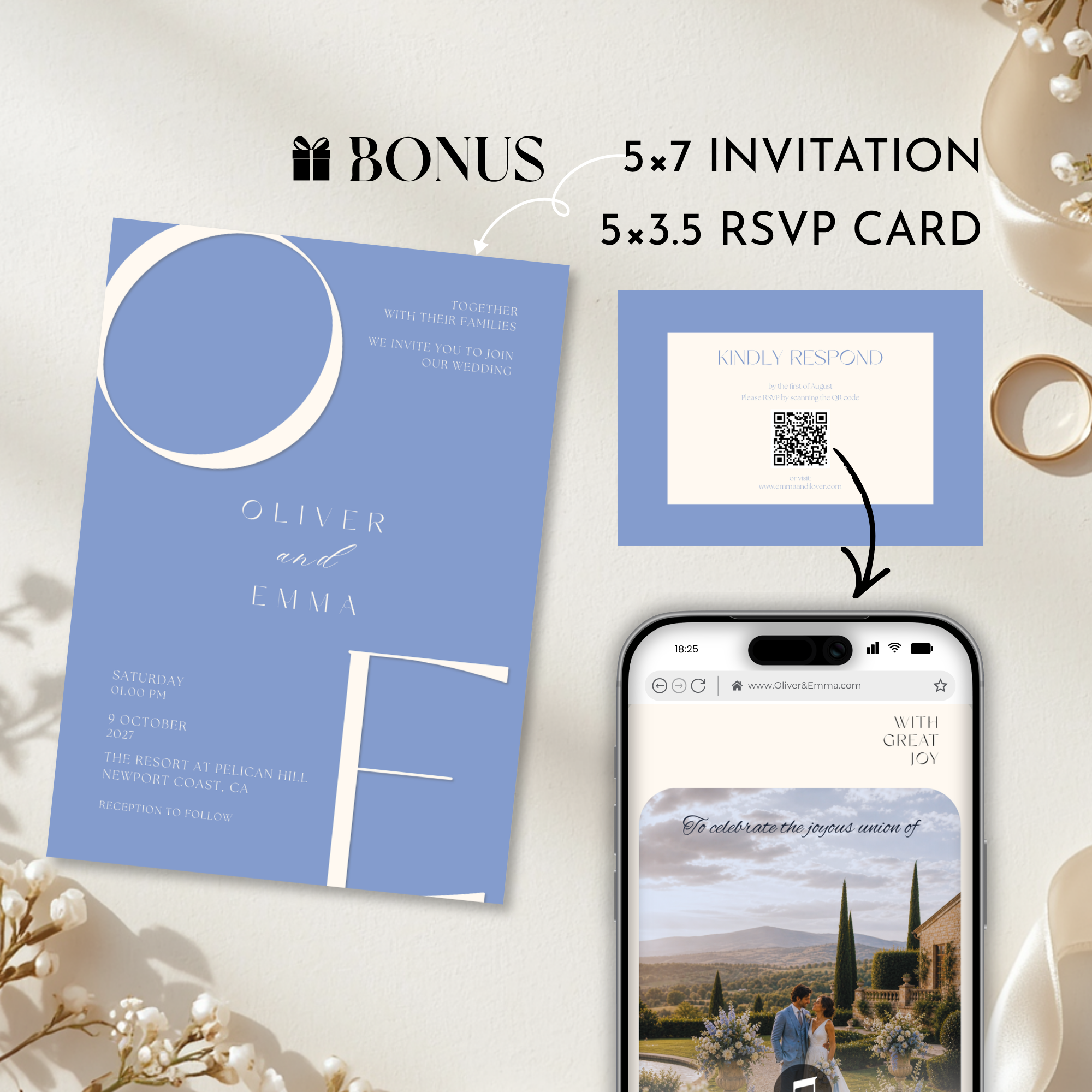 Sky Blue & Cream Wedding Website Template with RSVP | Canva Template