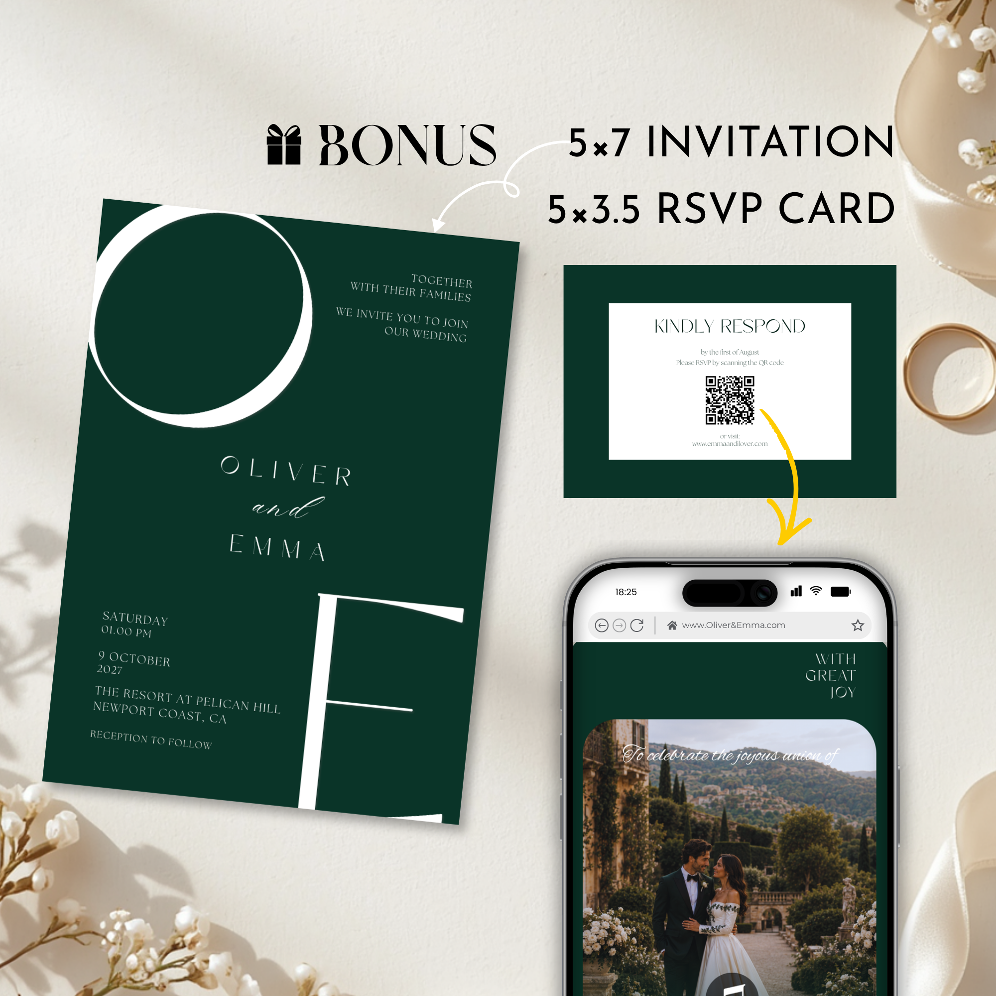 Old Money Emerald Wedding Website Template with RSVP | Canva Template