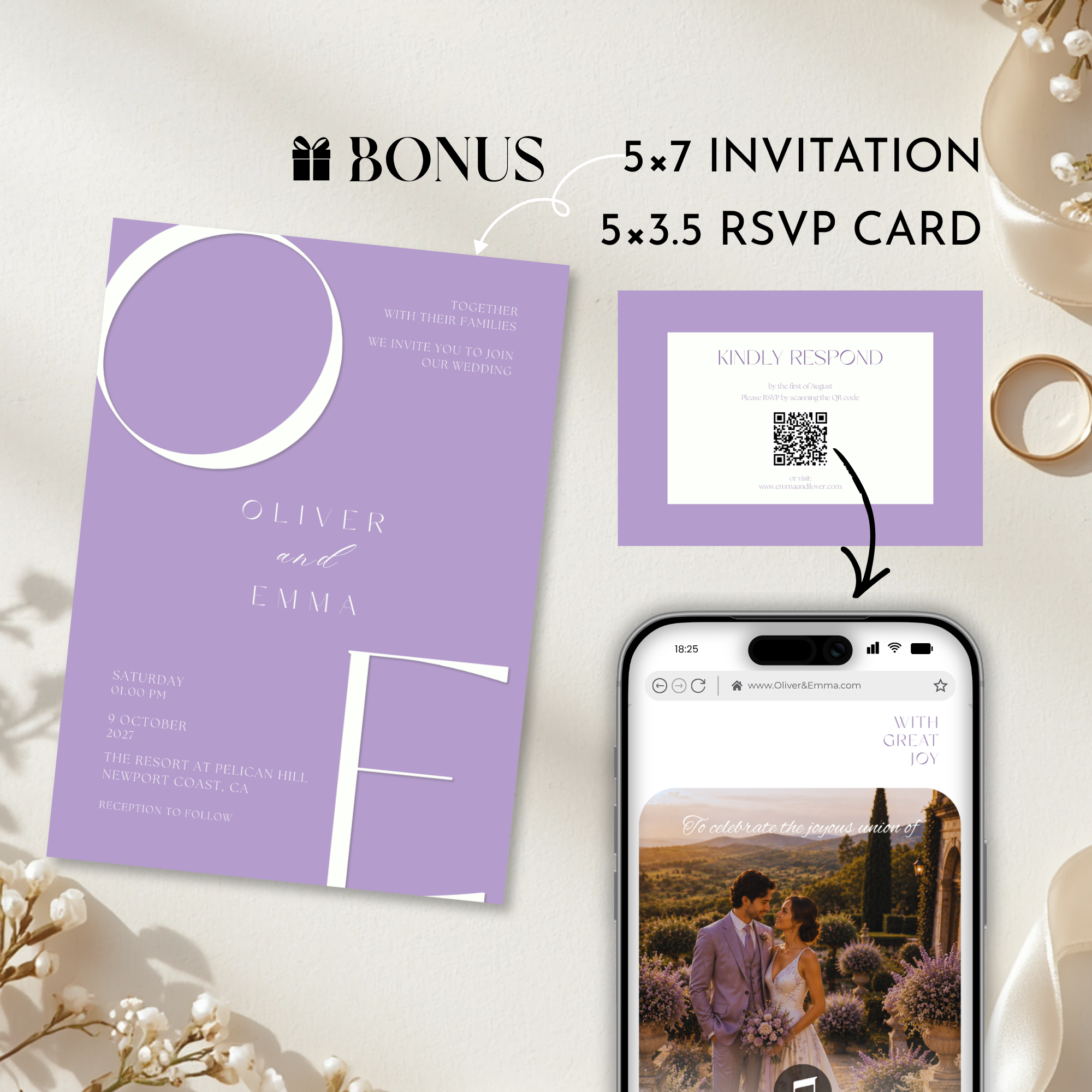 Lavender & Baby’s Breath Wedding Website Template with RSVP | Canva Template