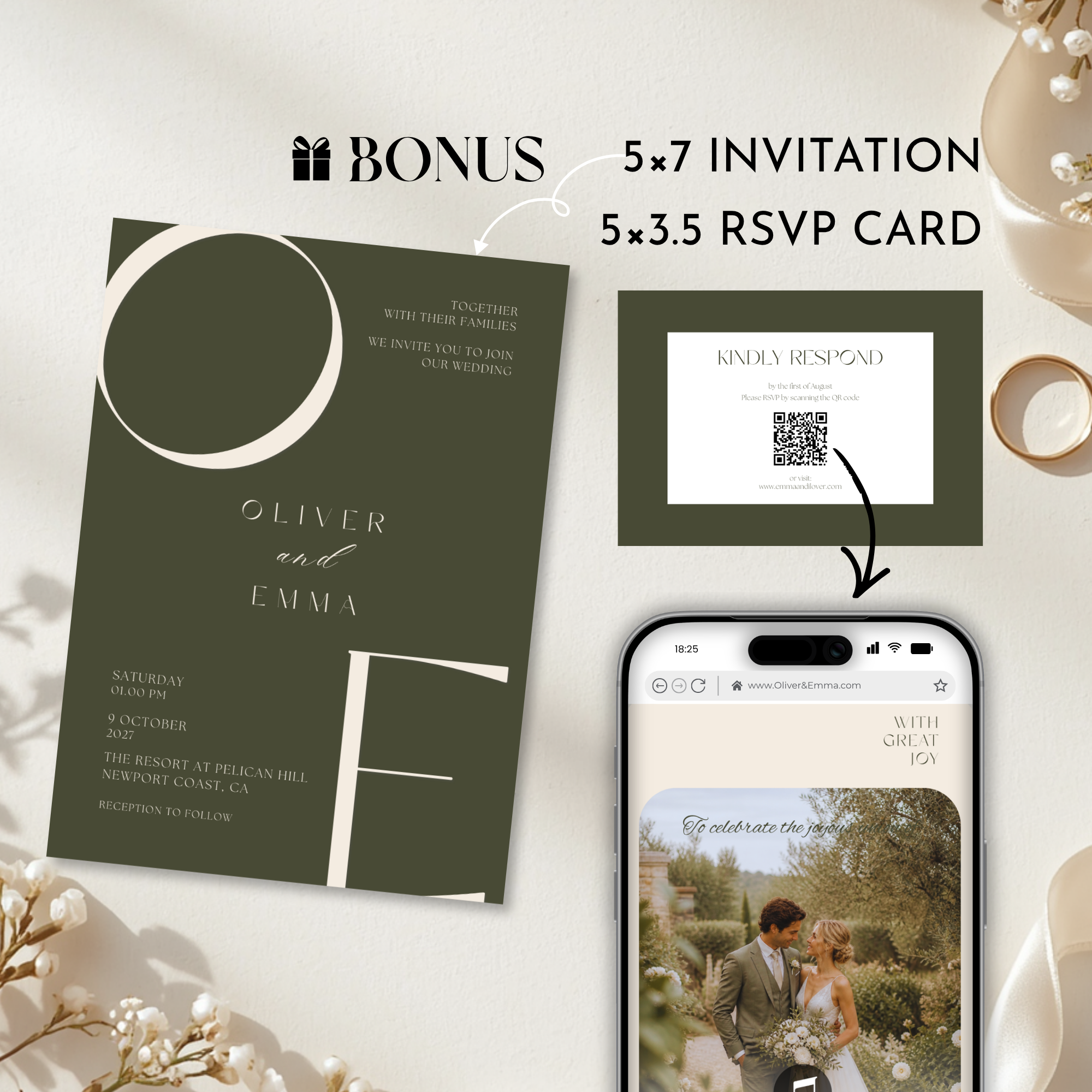 Olive & Cream Wedding Website Template with RSVP | Canva Template