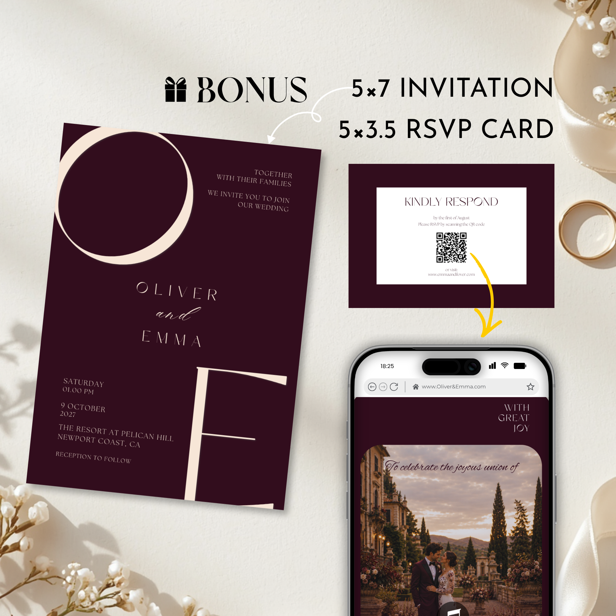 Old Money Plum Wedding Website Template with RSVP | Canva Template