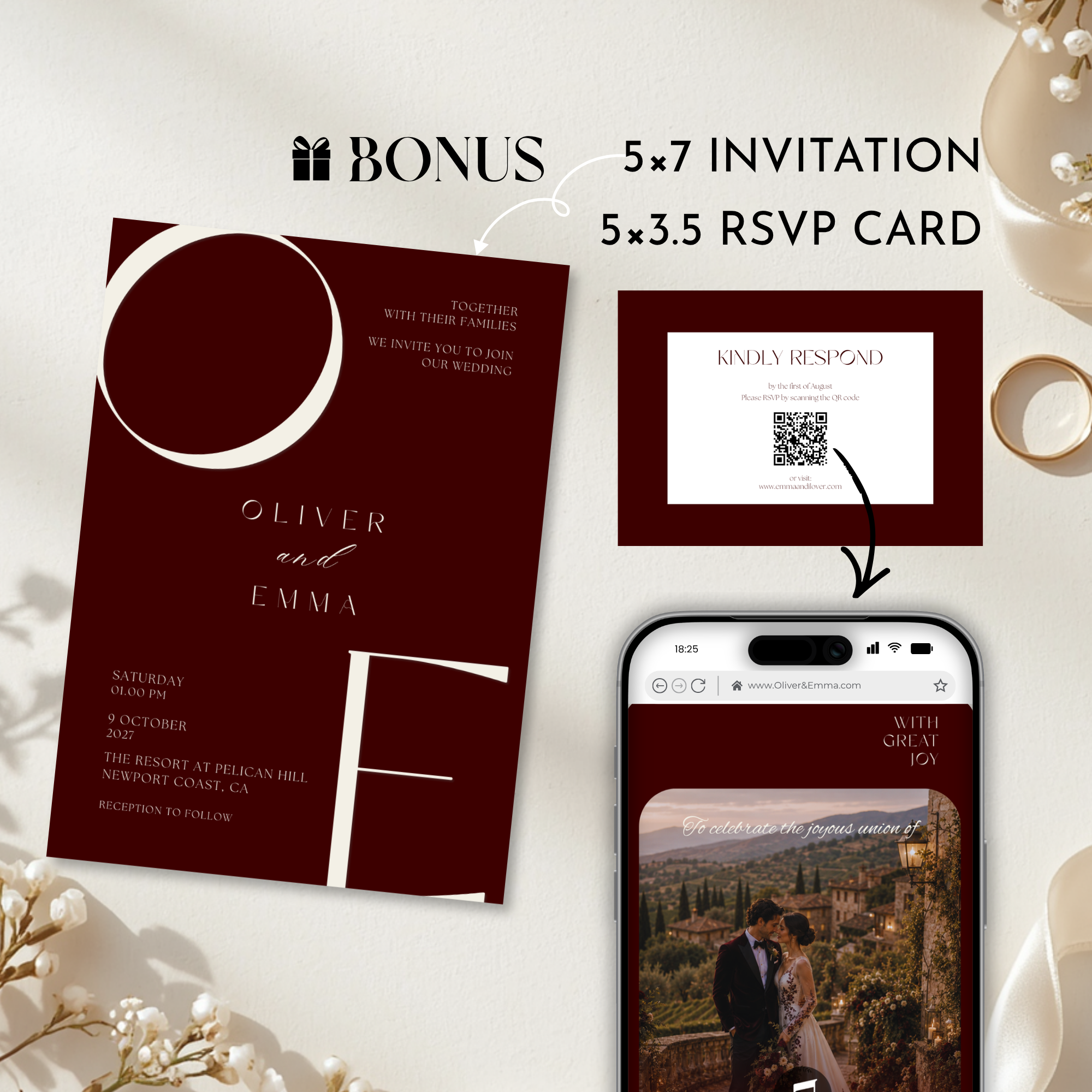 Old Money Cabernet Wedding Website Template with RSVP | Canva Template