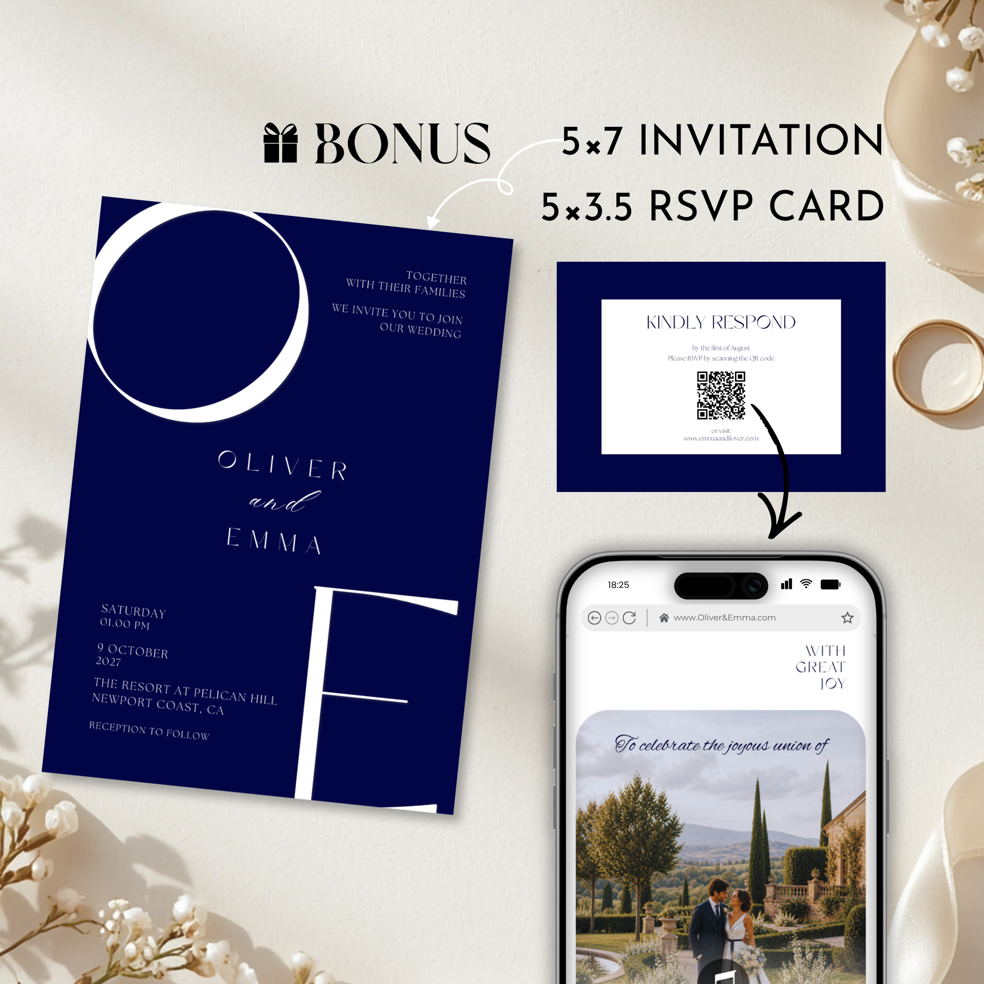 Navy Wedding Website Template with RSVP | Canva Template