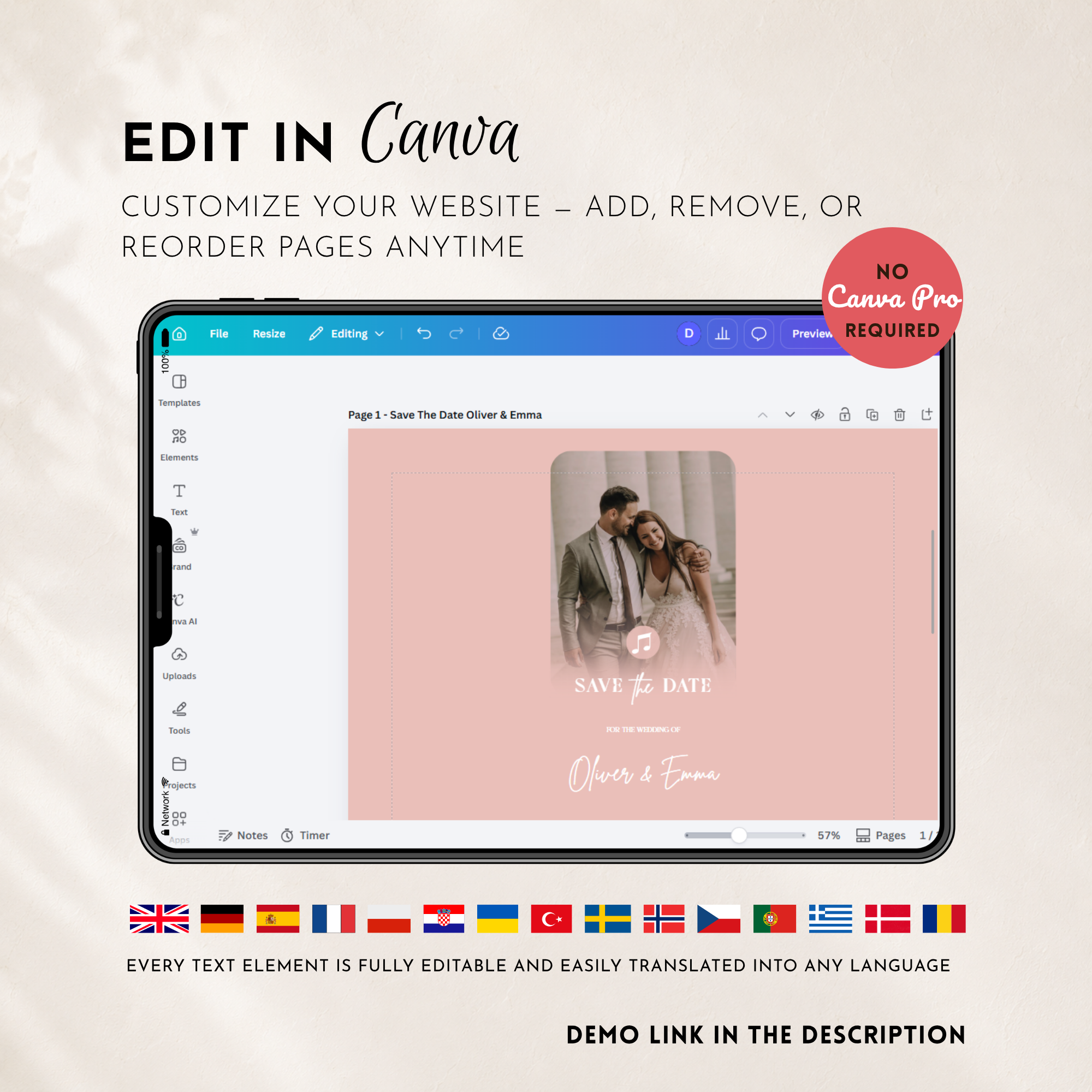 Blush Pink Classic Save the Date Wedding Invitation Website Template