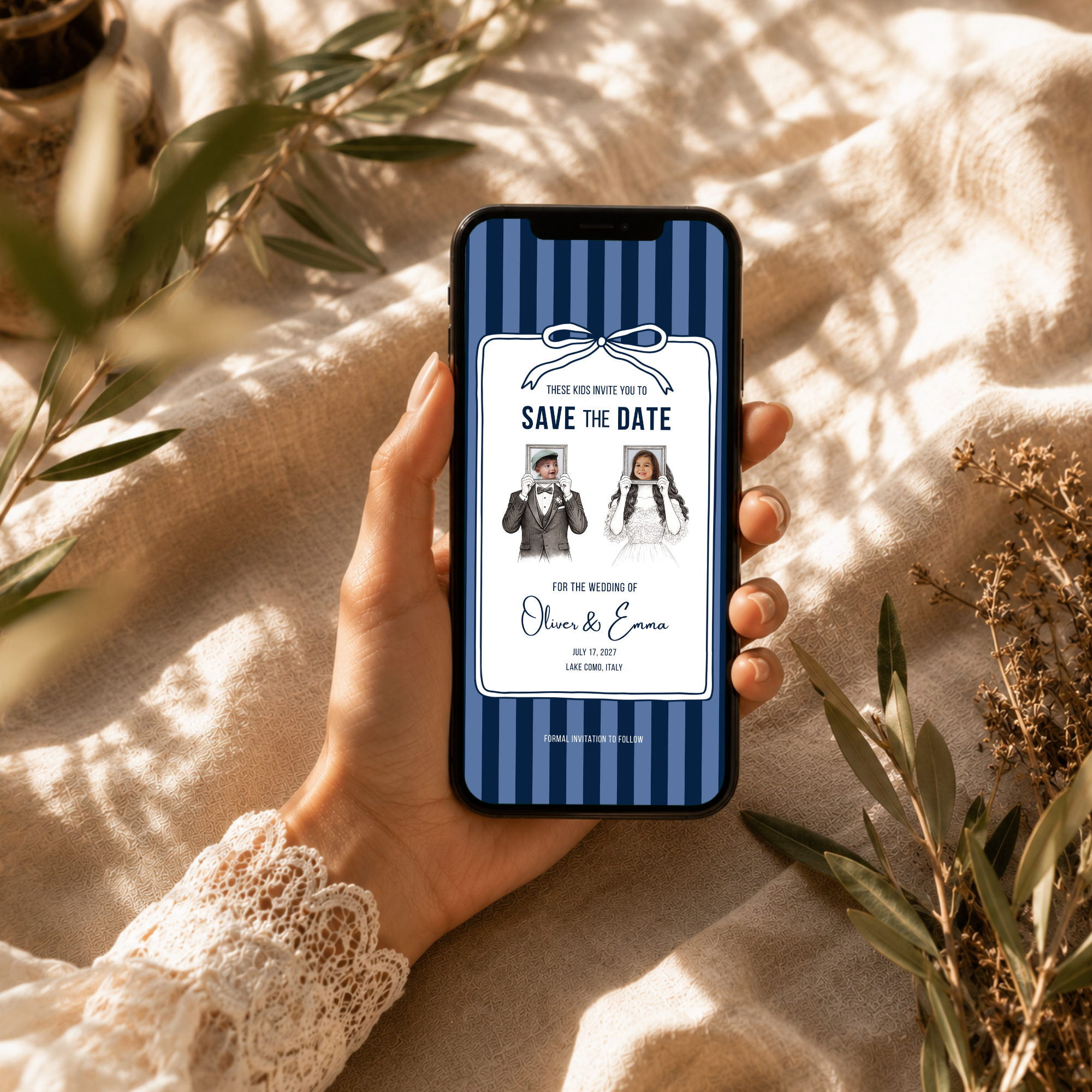 Navy Kids Save the Date Video Template | Editable Canva Wedding Invitation