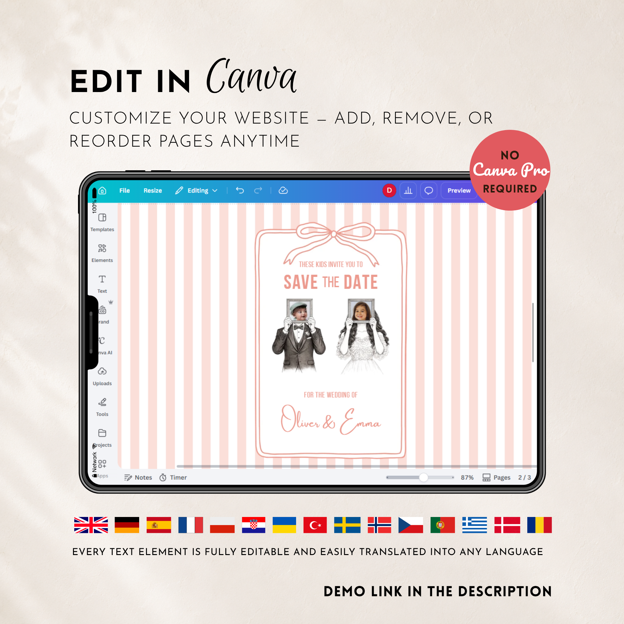Pearl Blush Kids Save the Date Website Template | Old Money Style