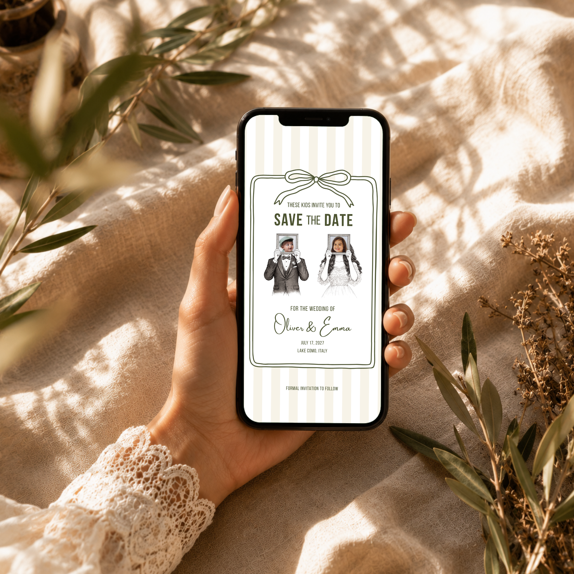 Ivory & Olive Kids Save the Date Video Template | Editable Canva Wedding Invitation