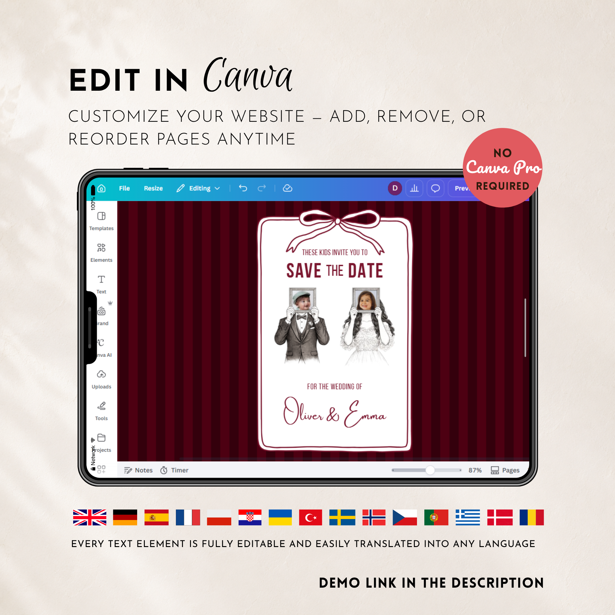Burgundy Kids Save the Date Website Template | Old Money Style