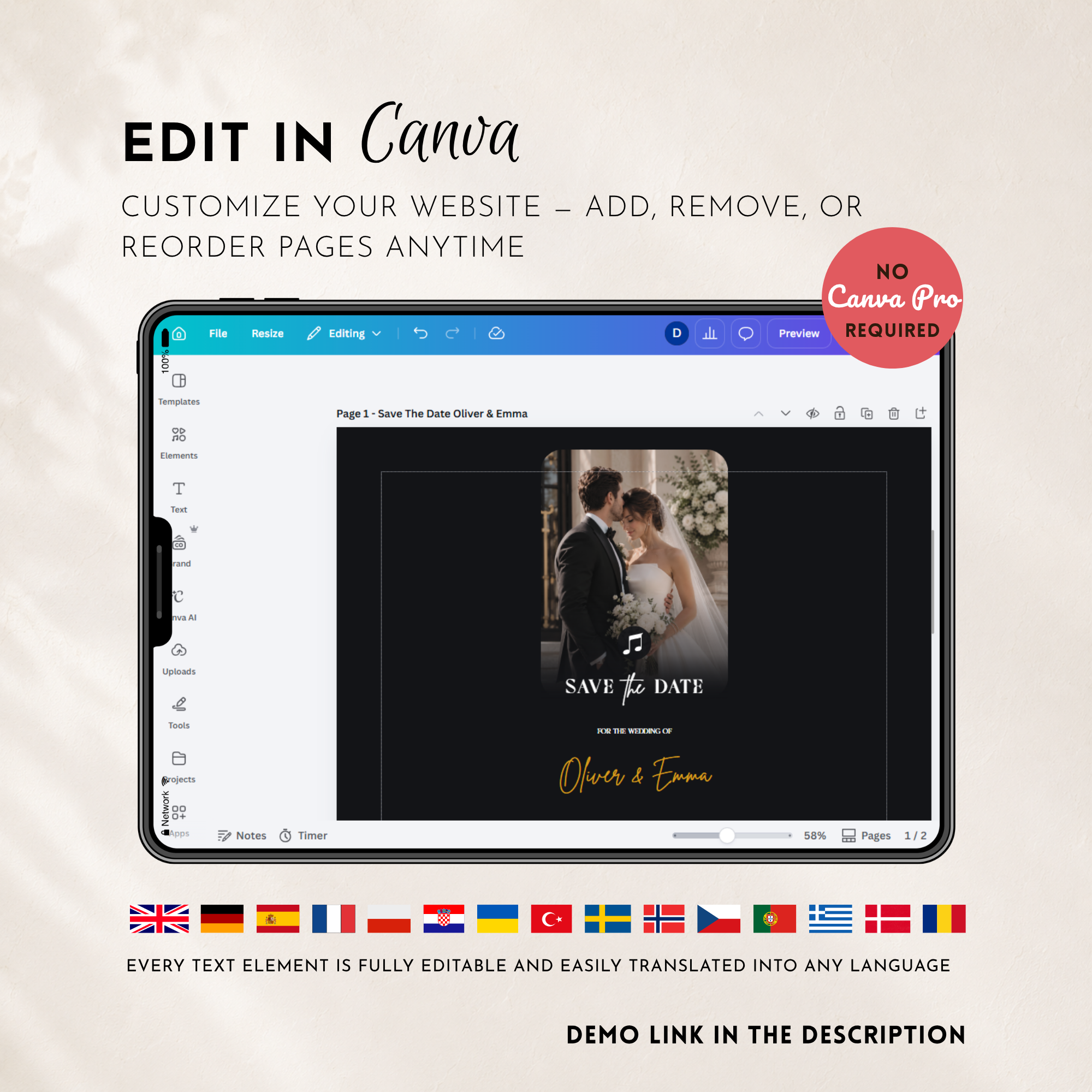 Black & White Classic Save the Date Wedding Invitation Website Template