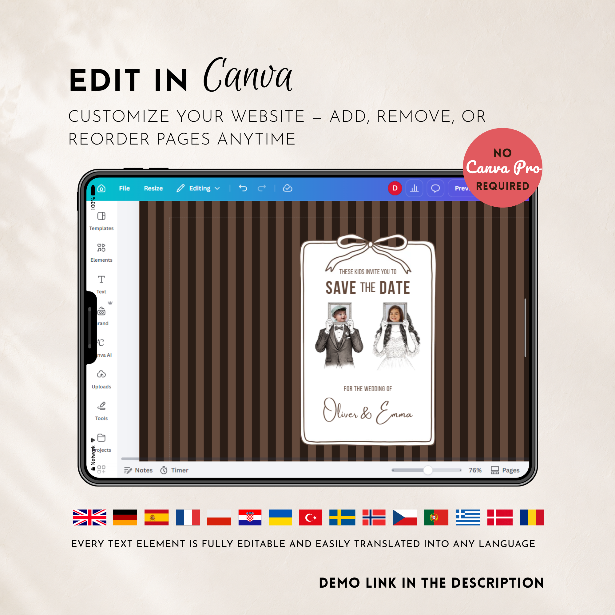 Espresso Brown Kids Save the Date Website Template | Old Money Style