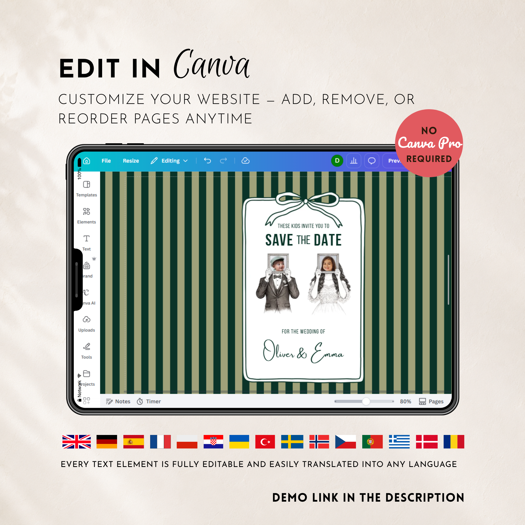 Emerald Green Kids Save the Date Website Template | Old Money Style