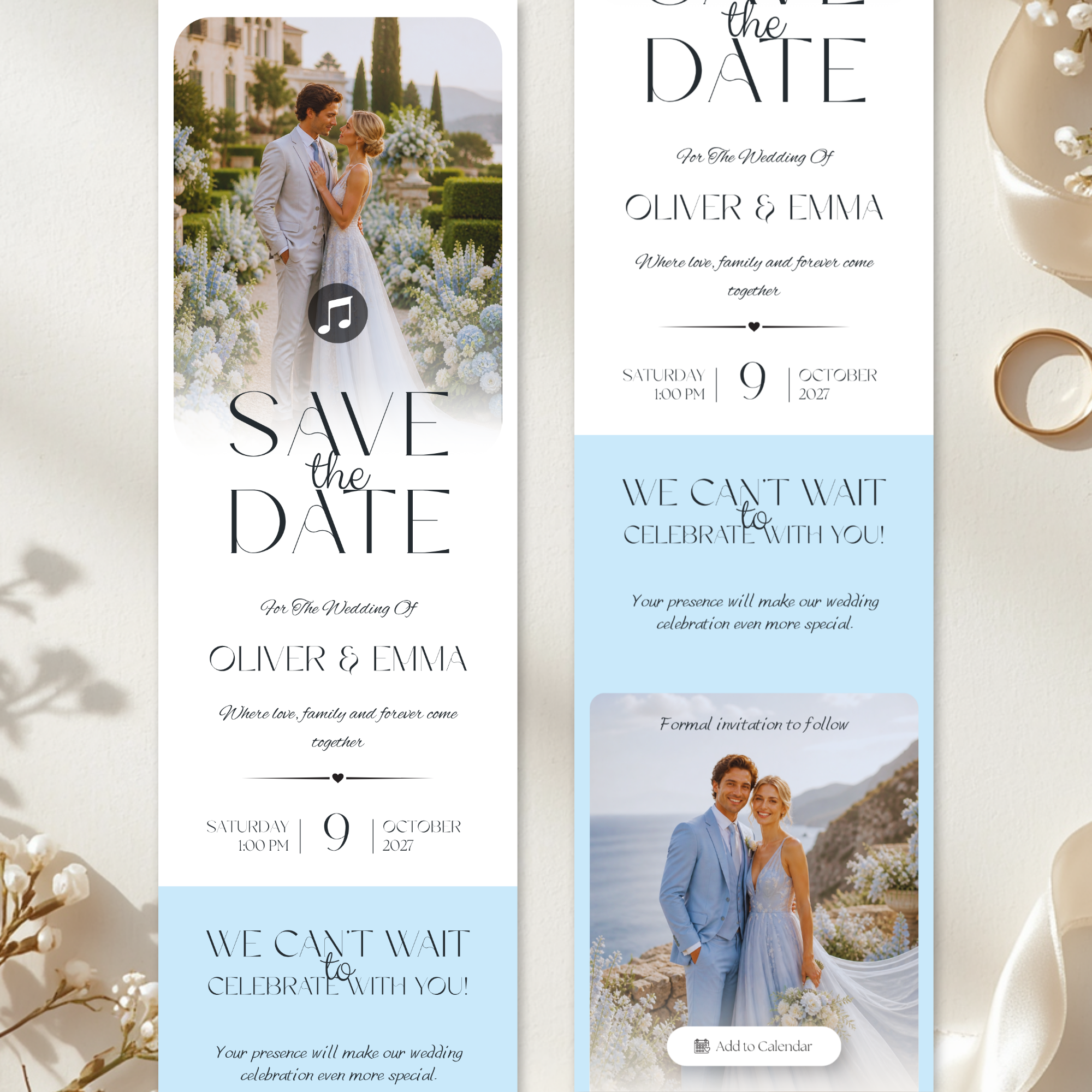 Pale Blue Save The Date Website Template | Canva Template