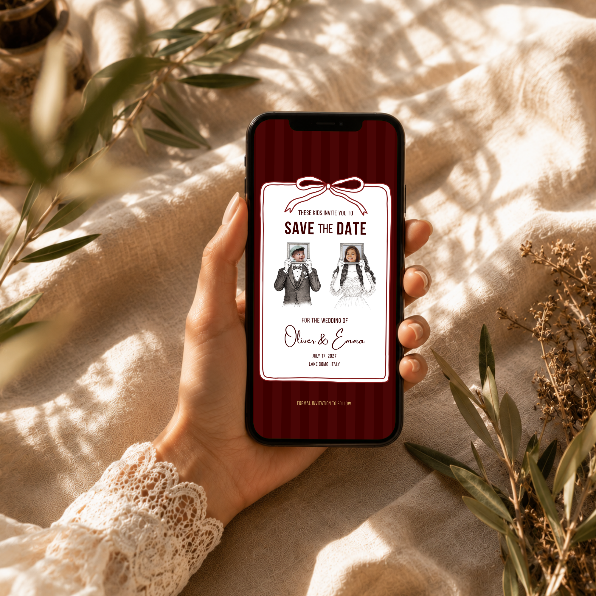 Cabernet Kids Save the Date Video Template | Editable Canva Wedding Invitation