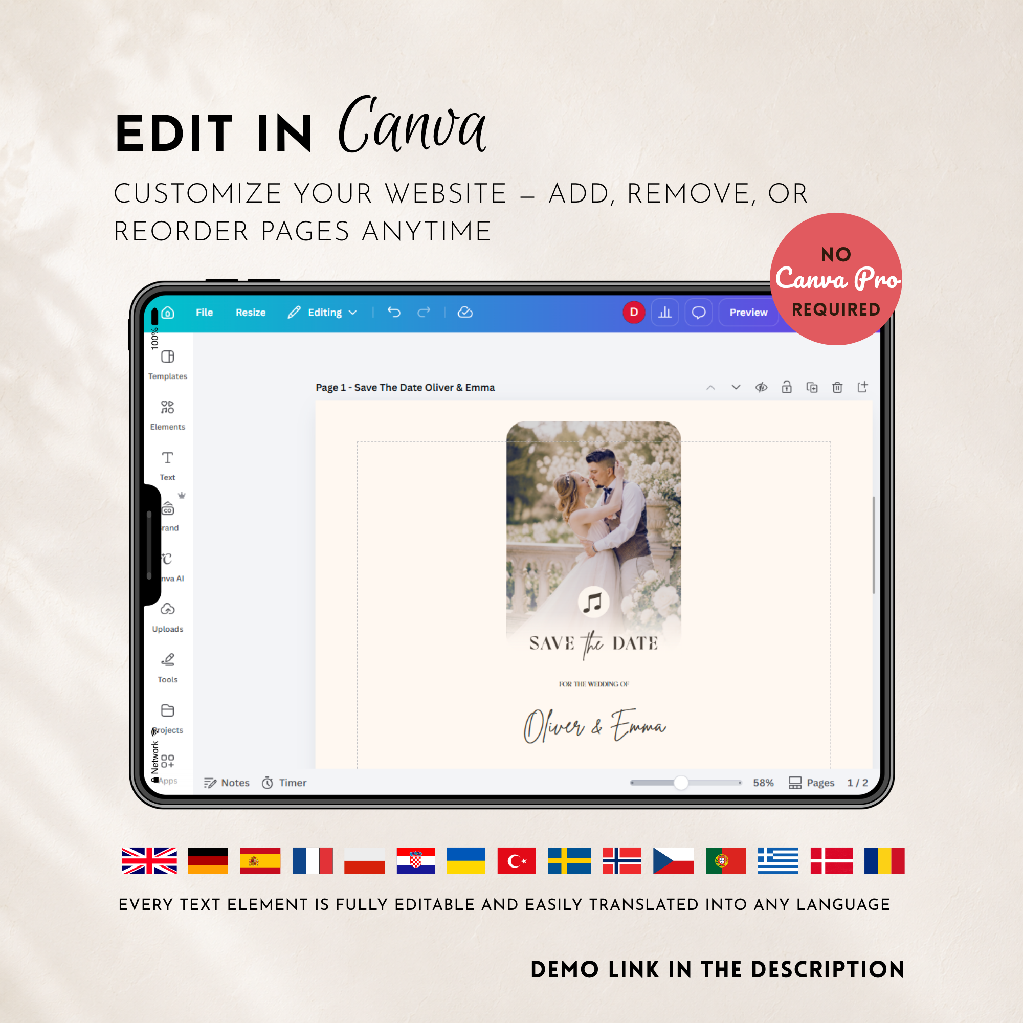 Pearl & Champagne Classic Save the Date Wedding Invitation Website Template