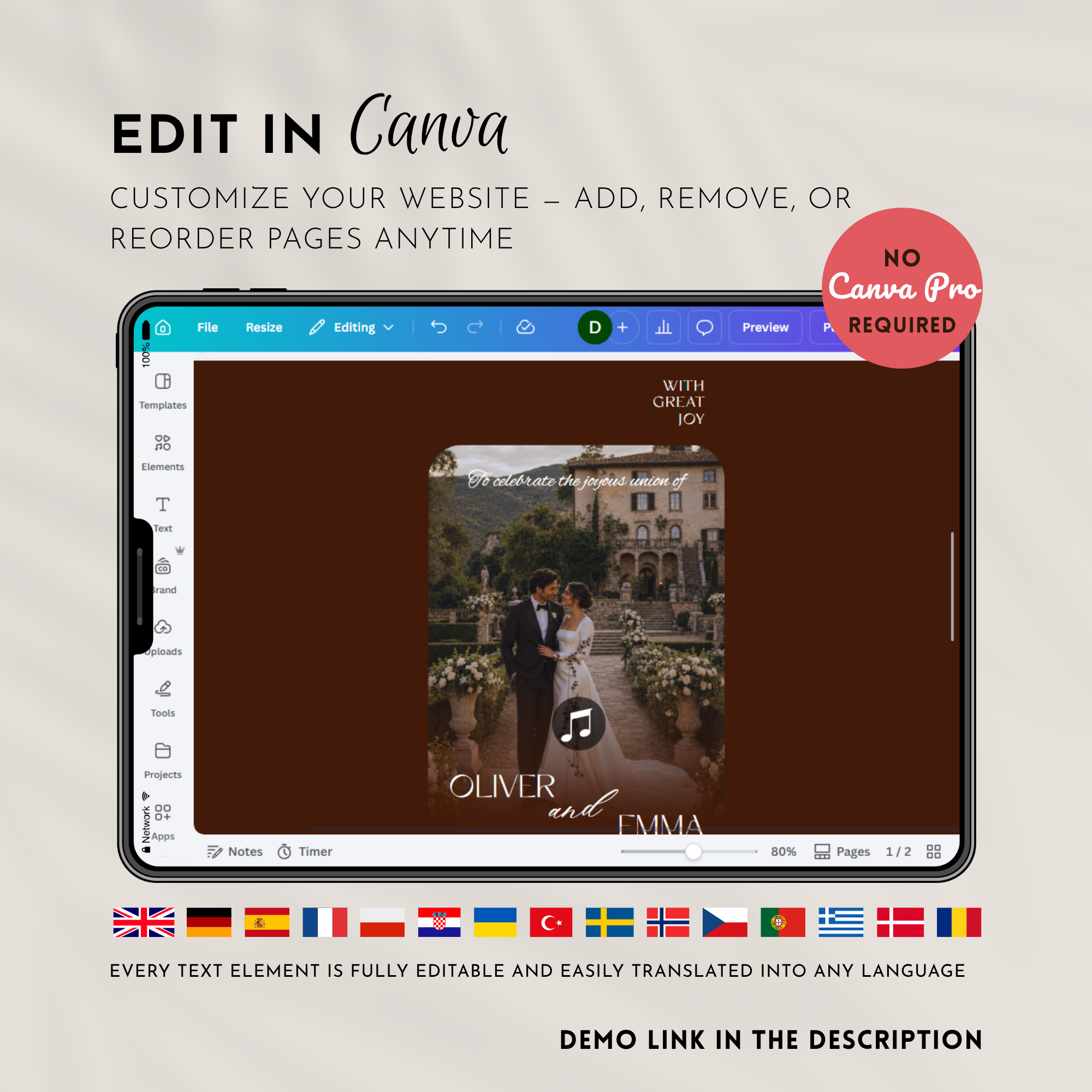 Old Money Chocolate Brown Wedding Website Template with RSVP | Canva Template