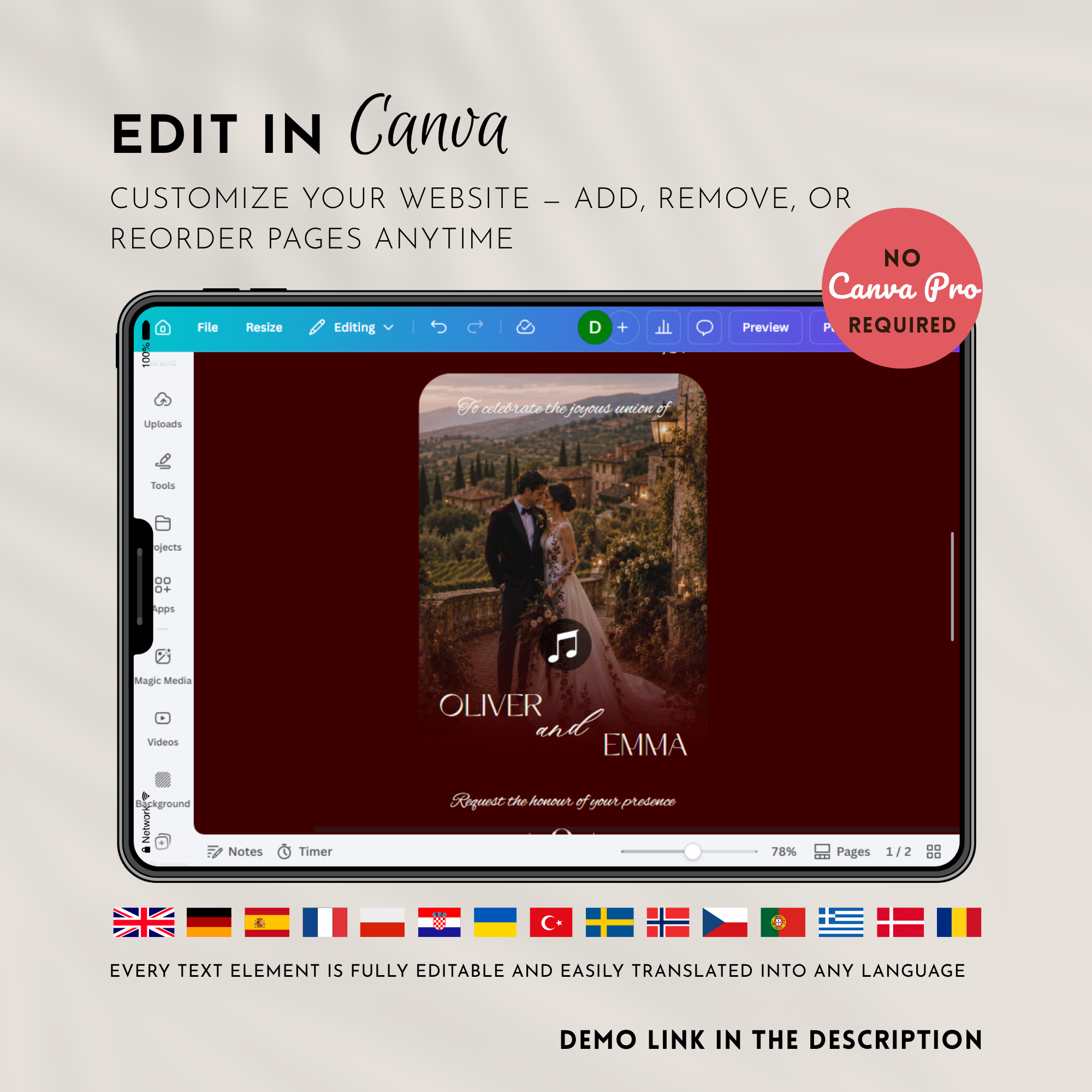 Old Money Cabernet Wedding Website Template with RSVP | Canva Template