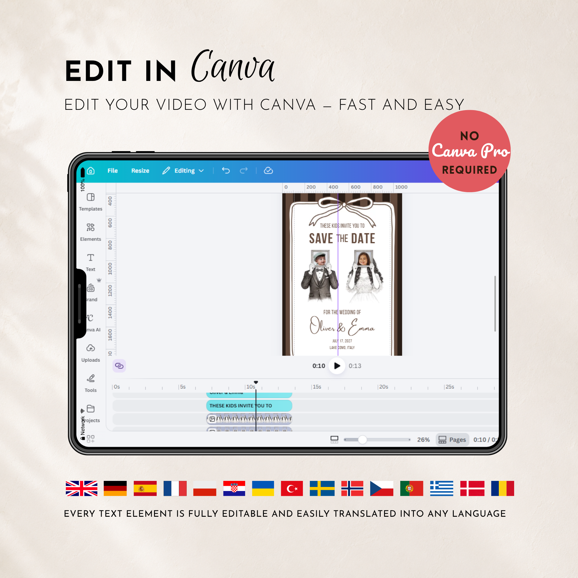 Espresso Brown Kids Save the Date Video Template | Editable Canva Wedding Invitation