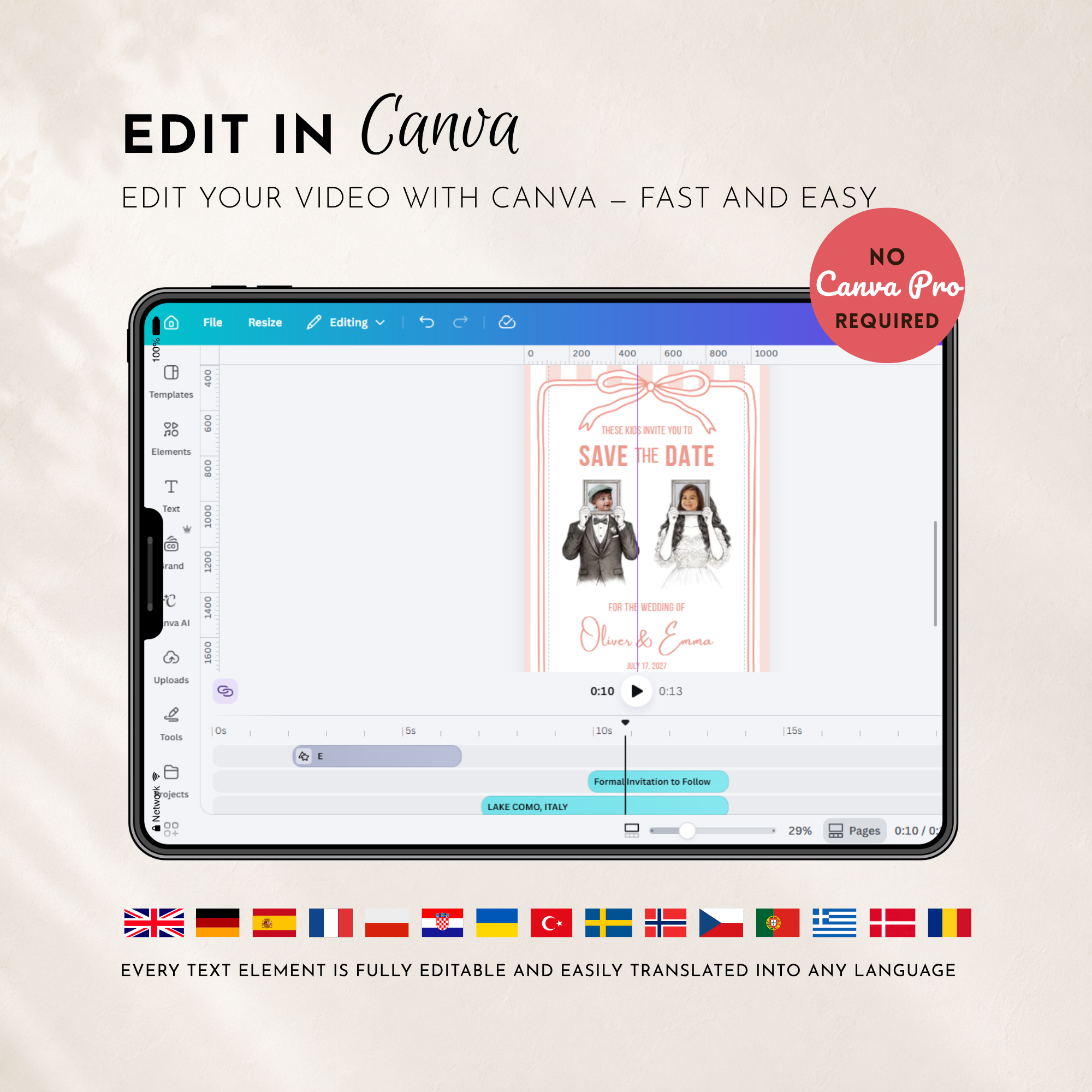 Pearl Blush Kids Save the Date Video Template | Editable Canva Wedding Invitation