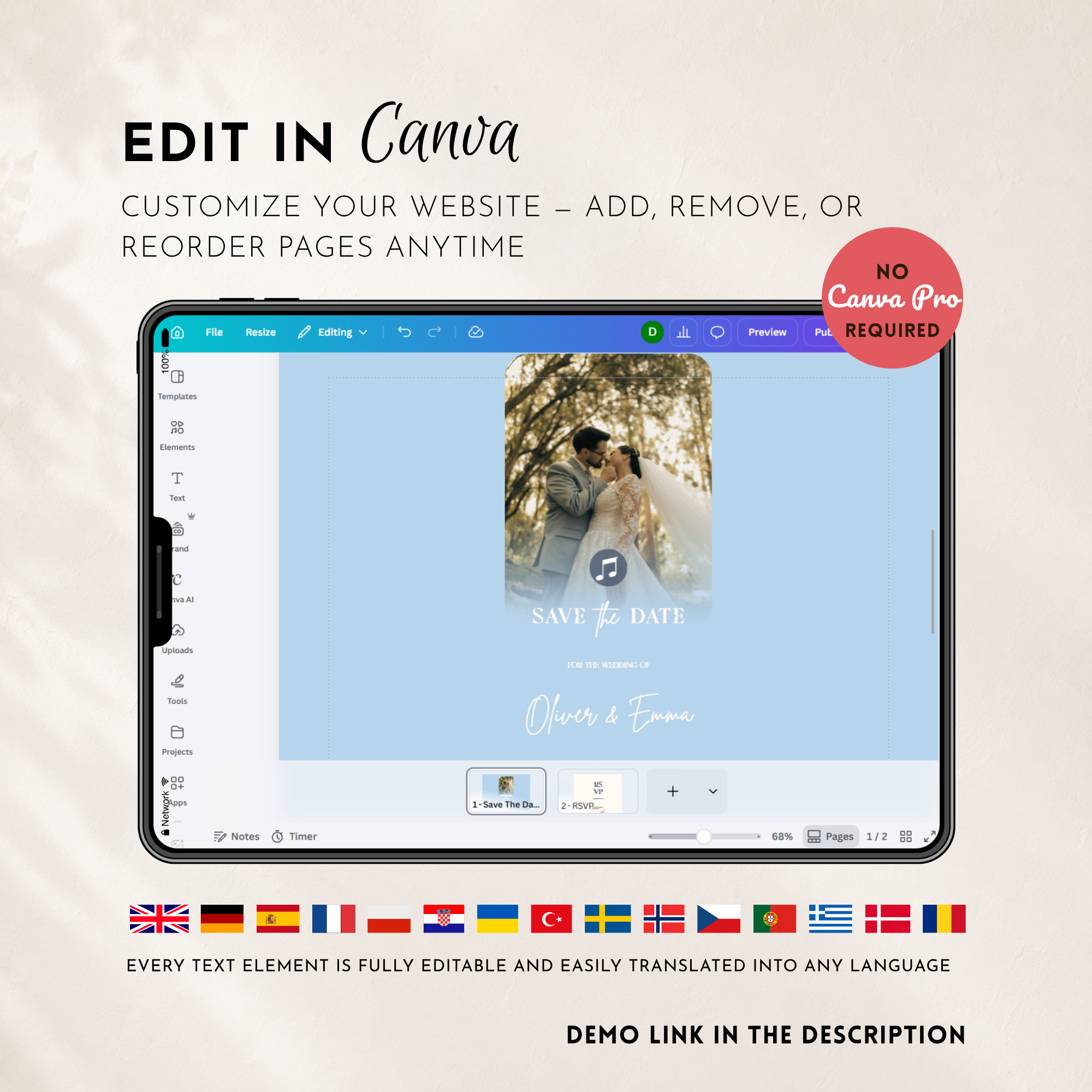 Dusty Blue Classic Save the Date Wedding Invitation Website Template