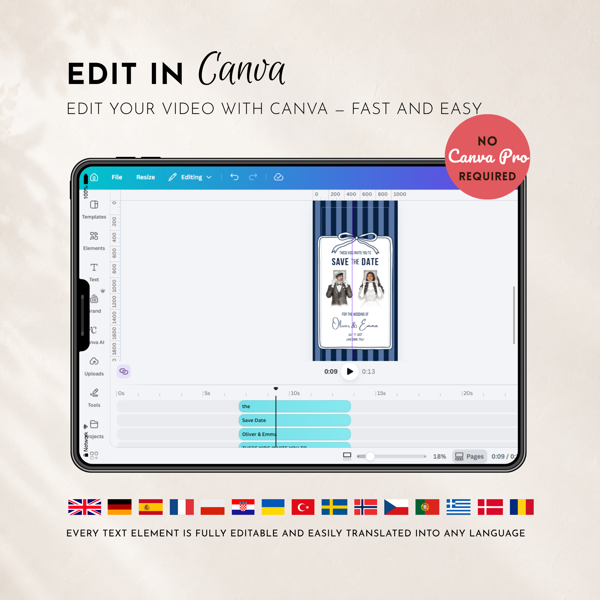Navy Kids Save the Date Video Template | Editable Canva Wedding Invitation