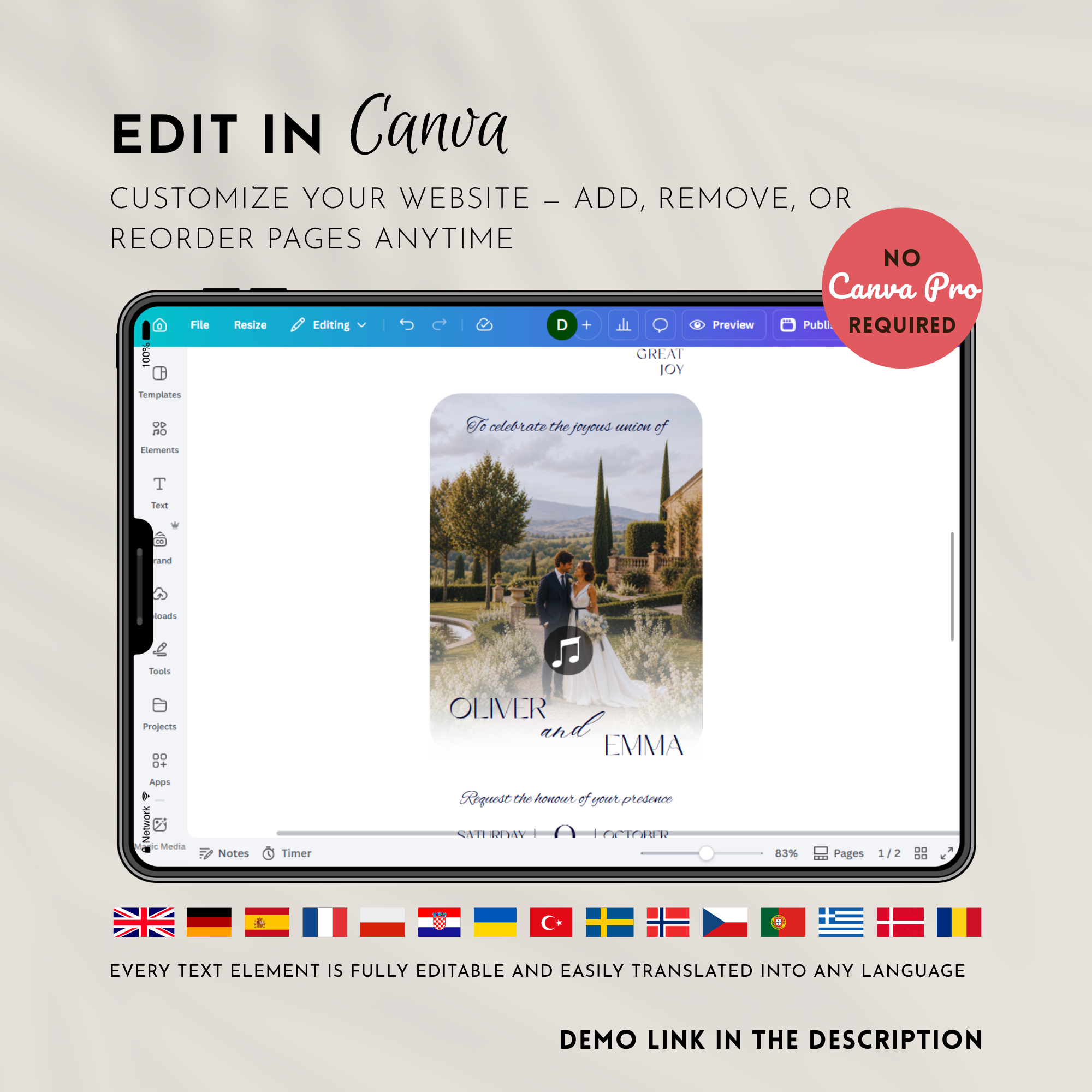 Navy Wedding Website Template with RSVP | Canva Template