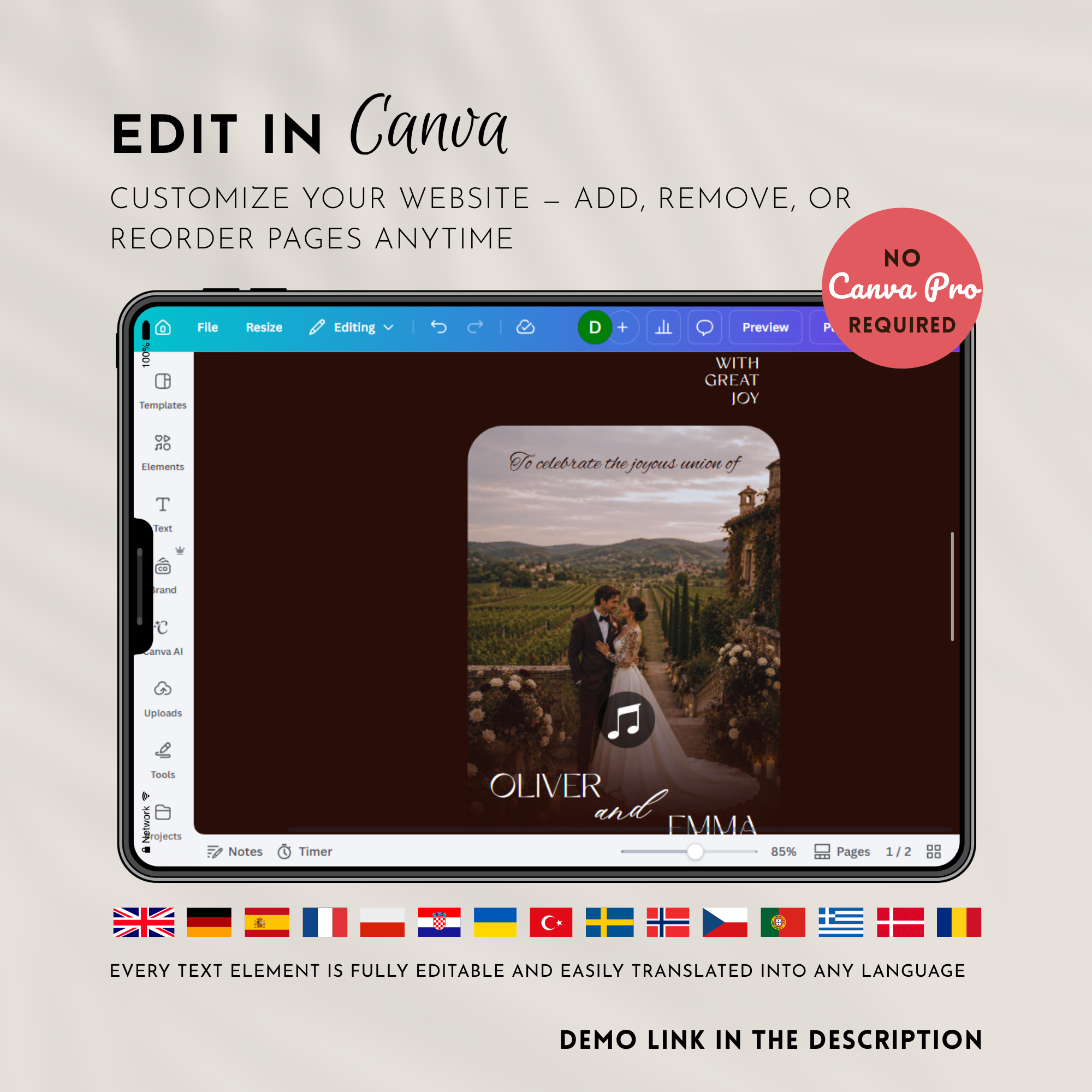 Old Money Mulled Wine Wedding Website Template with RSVP | Canva Template