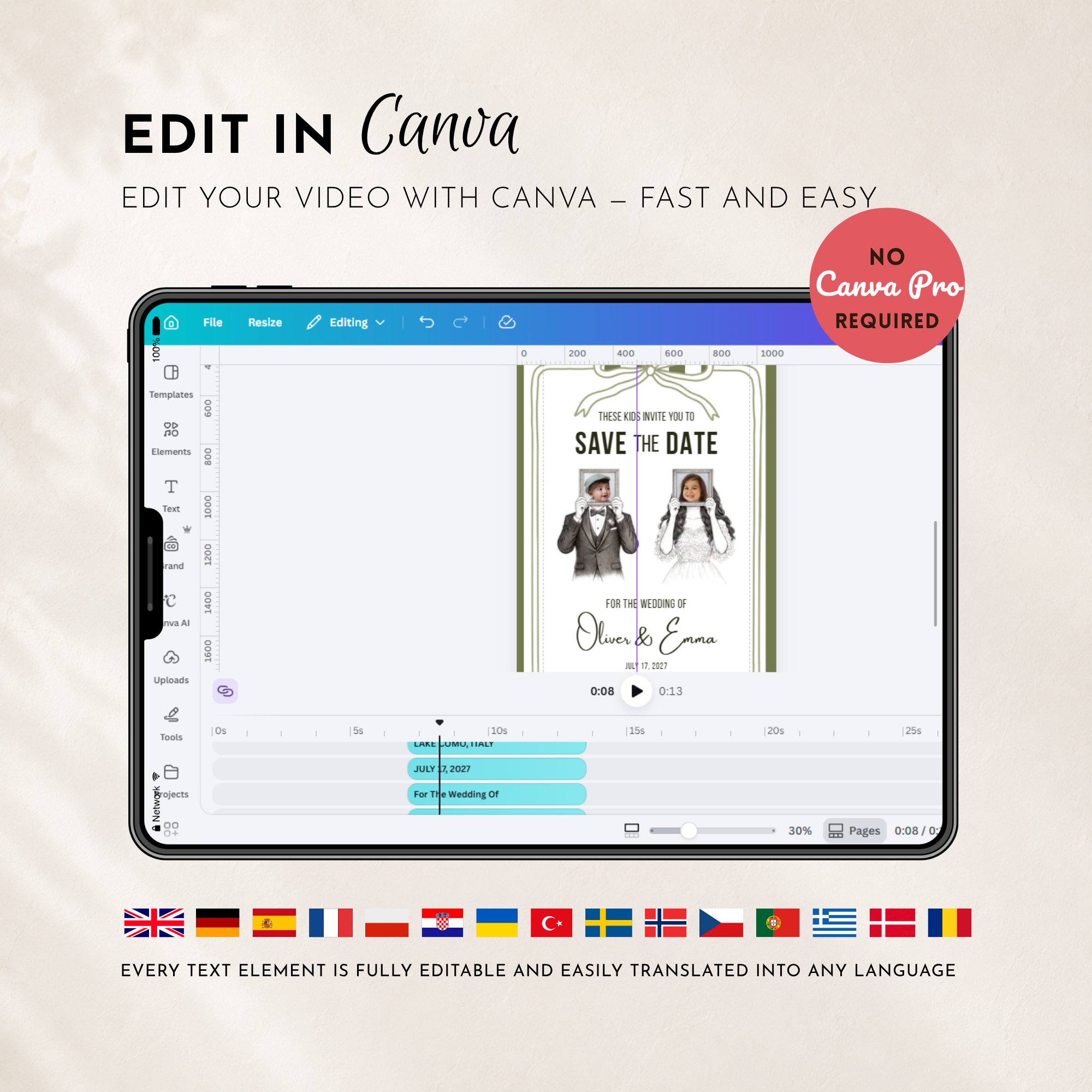 Sage Green Kids Save the Date Video Template | Editable Canva Wedding Invitation