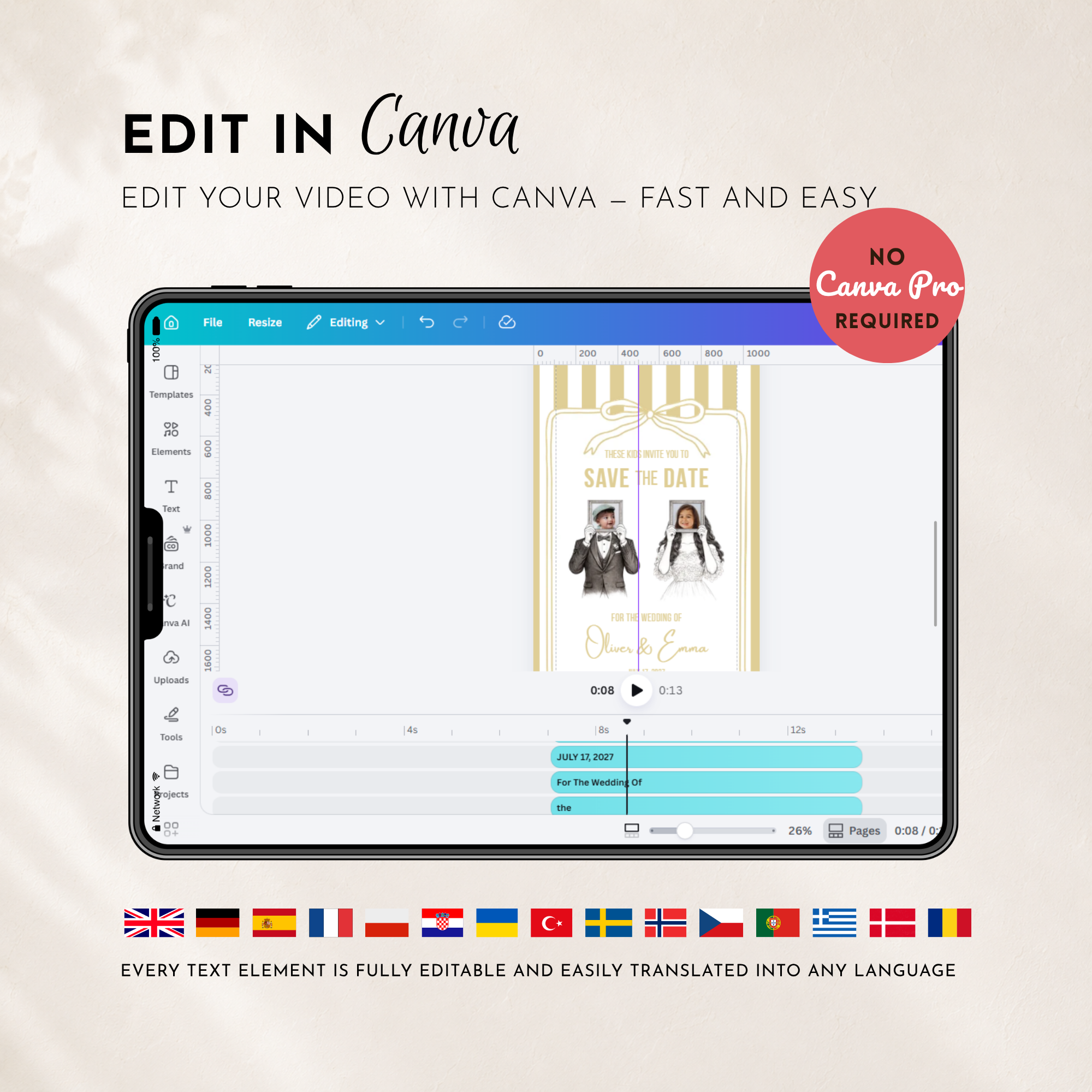Yellow Kids Save the Date Video Template | Editable Canva Wedding Invitation