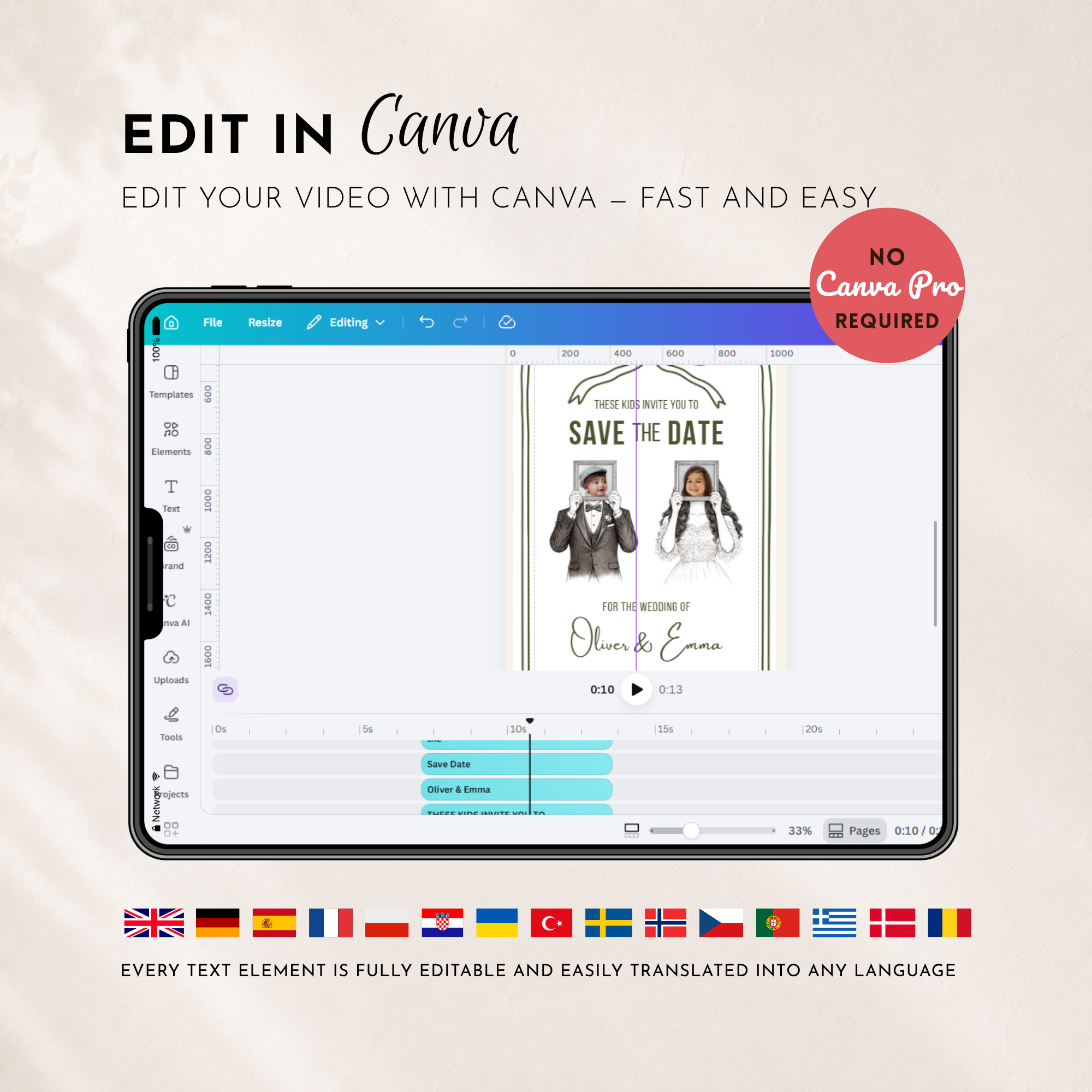 Ivory & Olive Kids Save the Date Video Template | Editable Canva Wedding Invitation