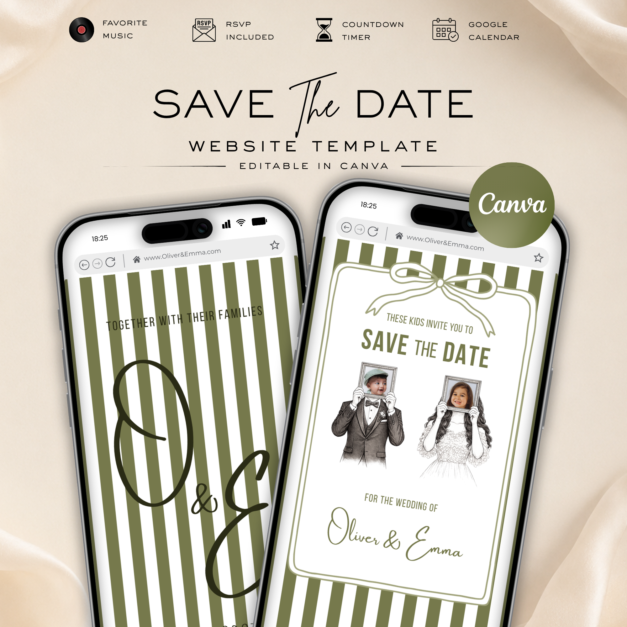 Sage Green Kids Save the Date Website Template | Old Money Style