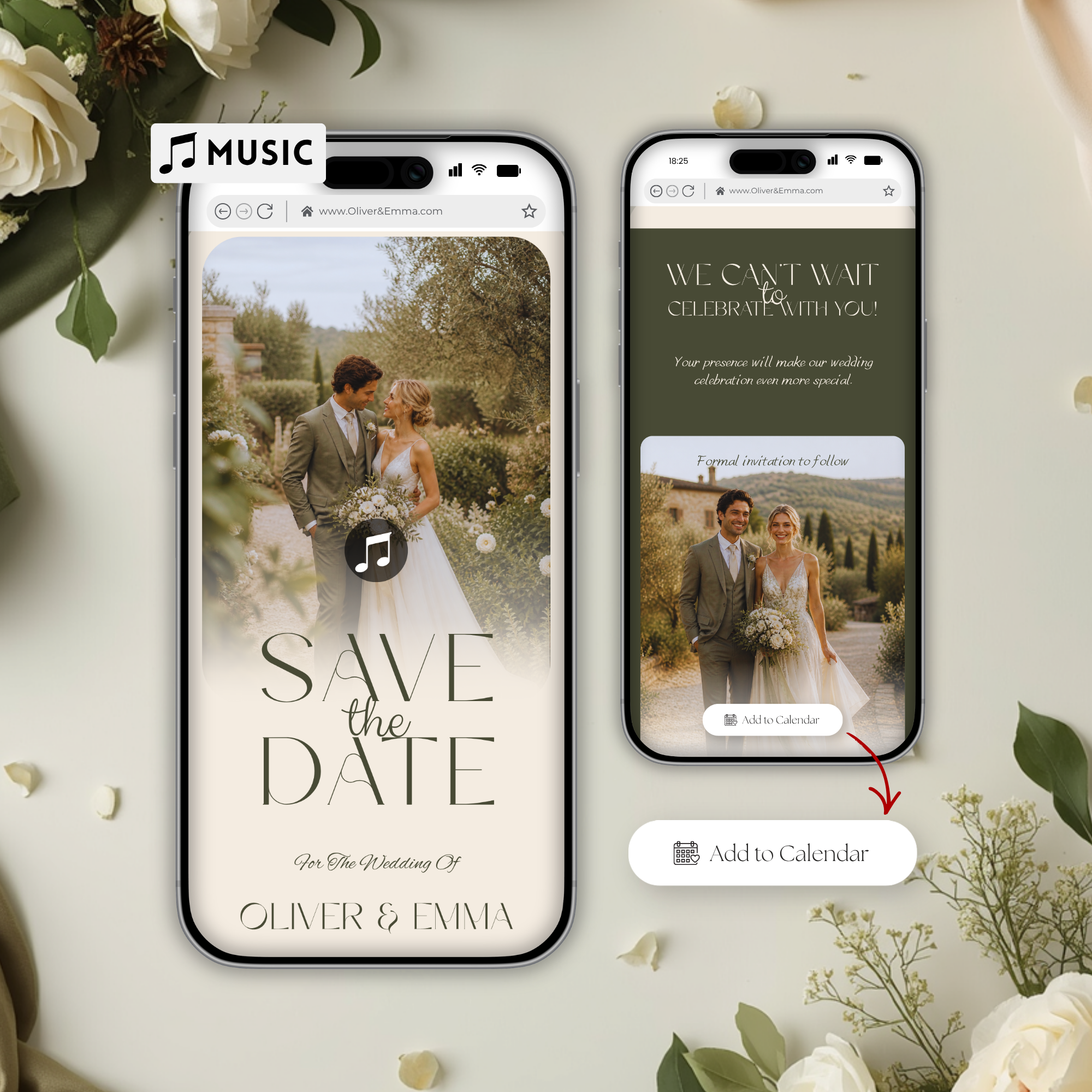 Olive & Cream Save the Date Website Template | Canva Template