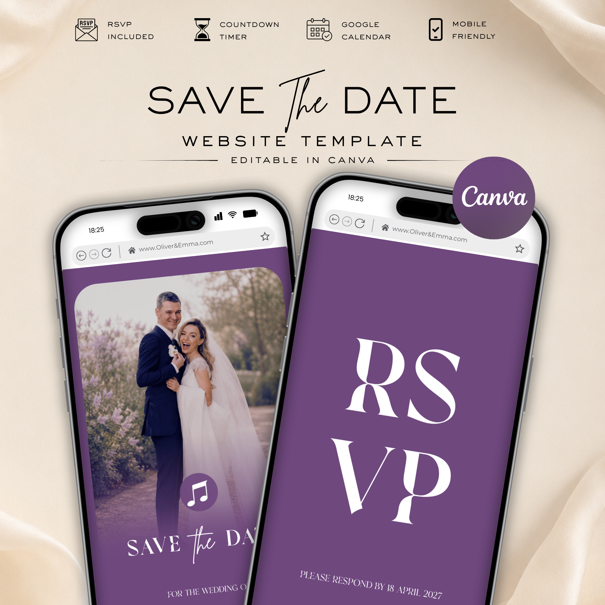 Lilac Classic Save the Date Wedding Invitation Website Template