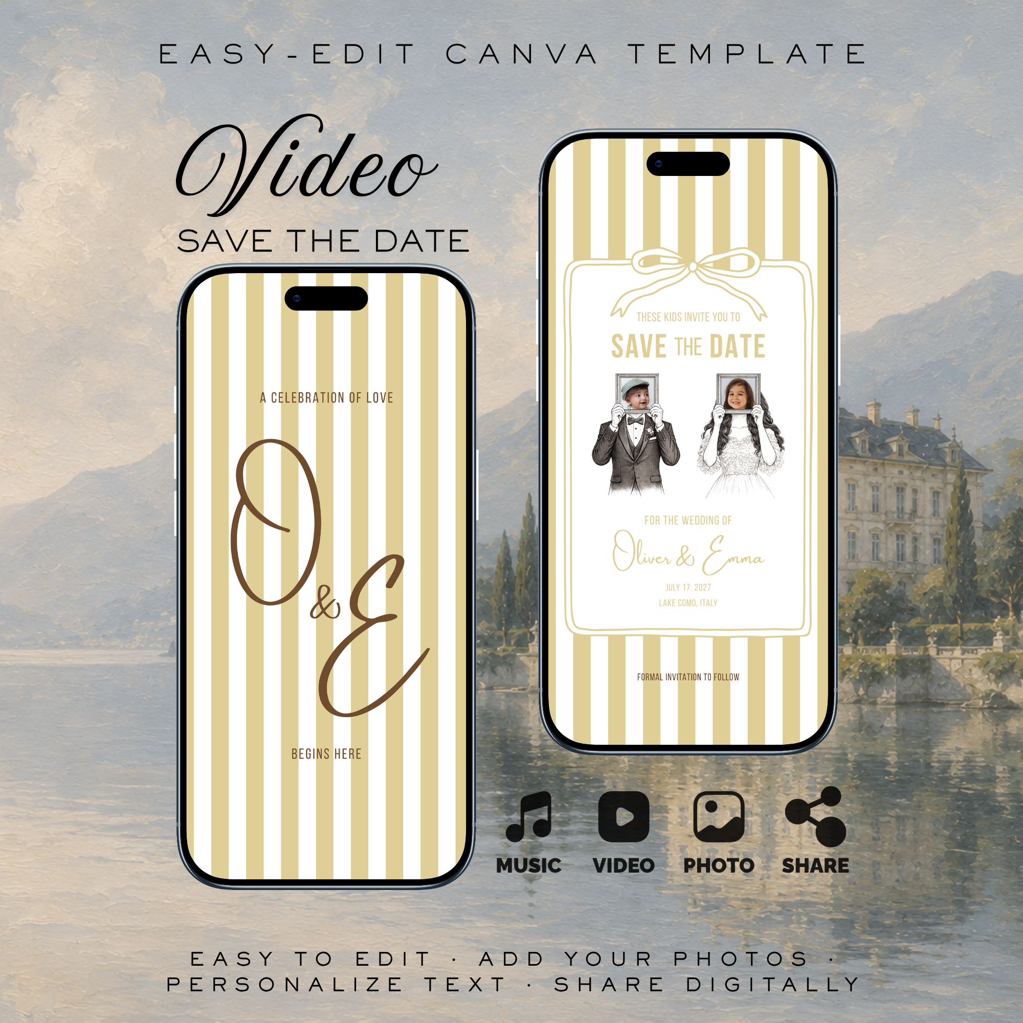 Yellow Kids Save the Date Video Template | Editable Canva Wedding Invitation
