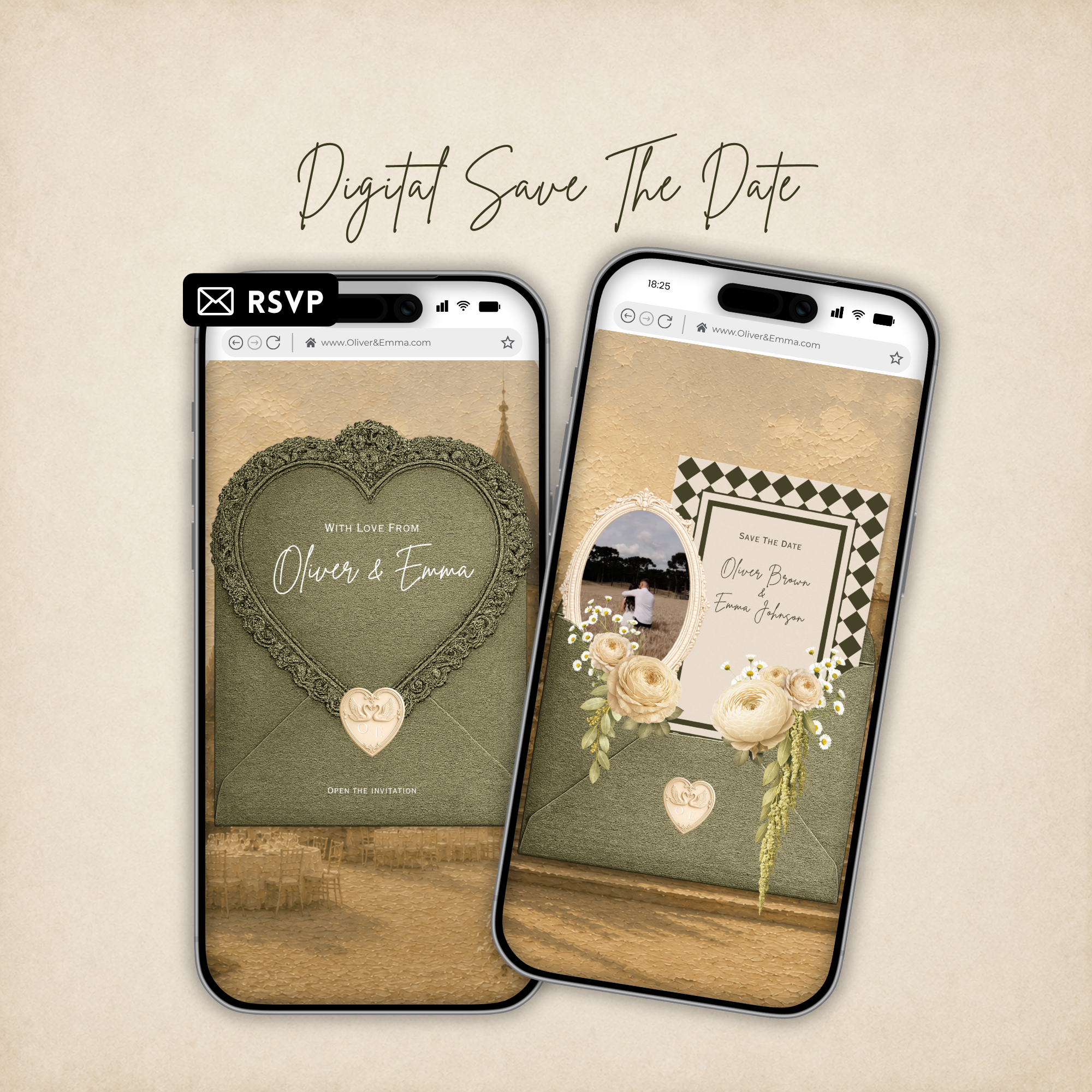 Olive Green Old Money Save the Date Website with RSVP