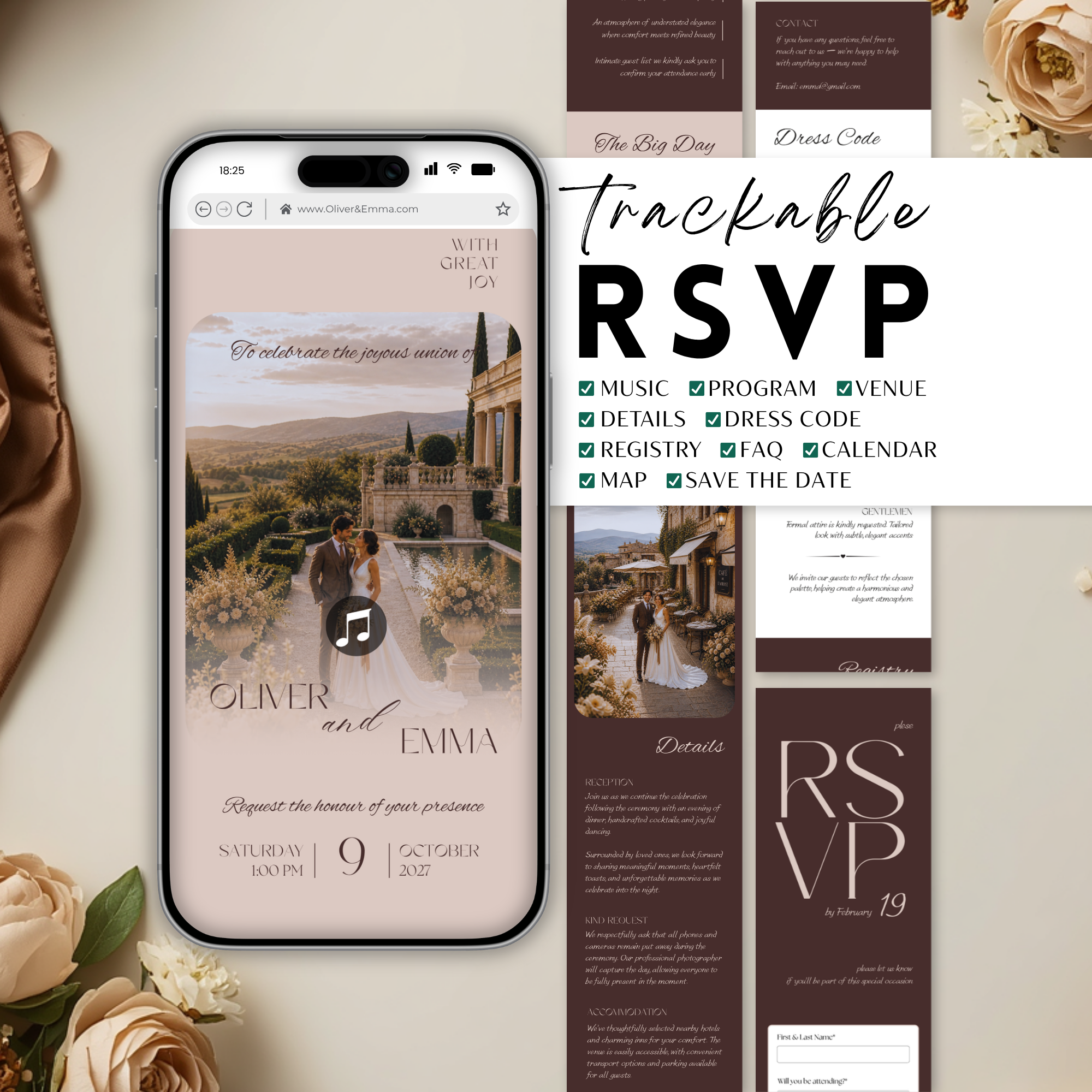 Coffee & Beige Wedding Website Template with RSVP | Canva Template